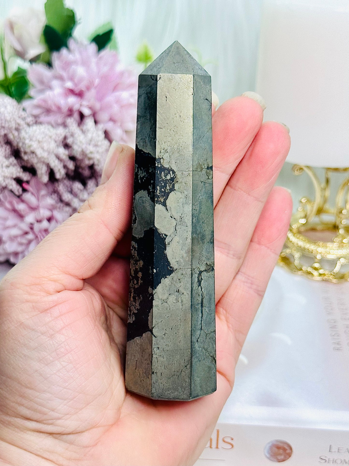 The Most Exquisite Gorgeous Pyrite Obelisk | Tower 12cm 312grams