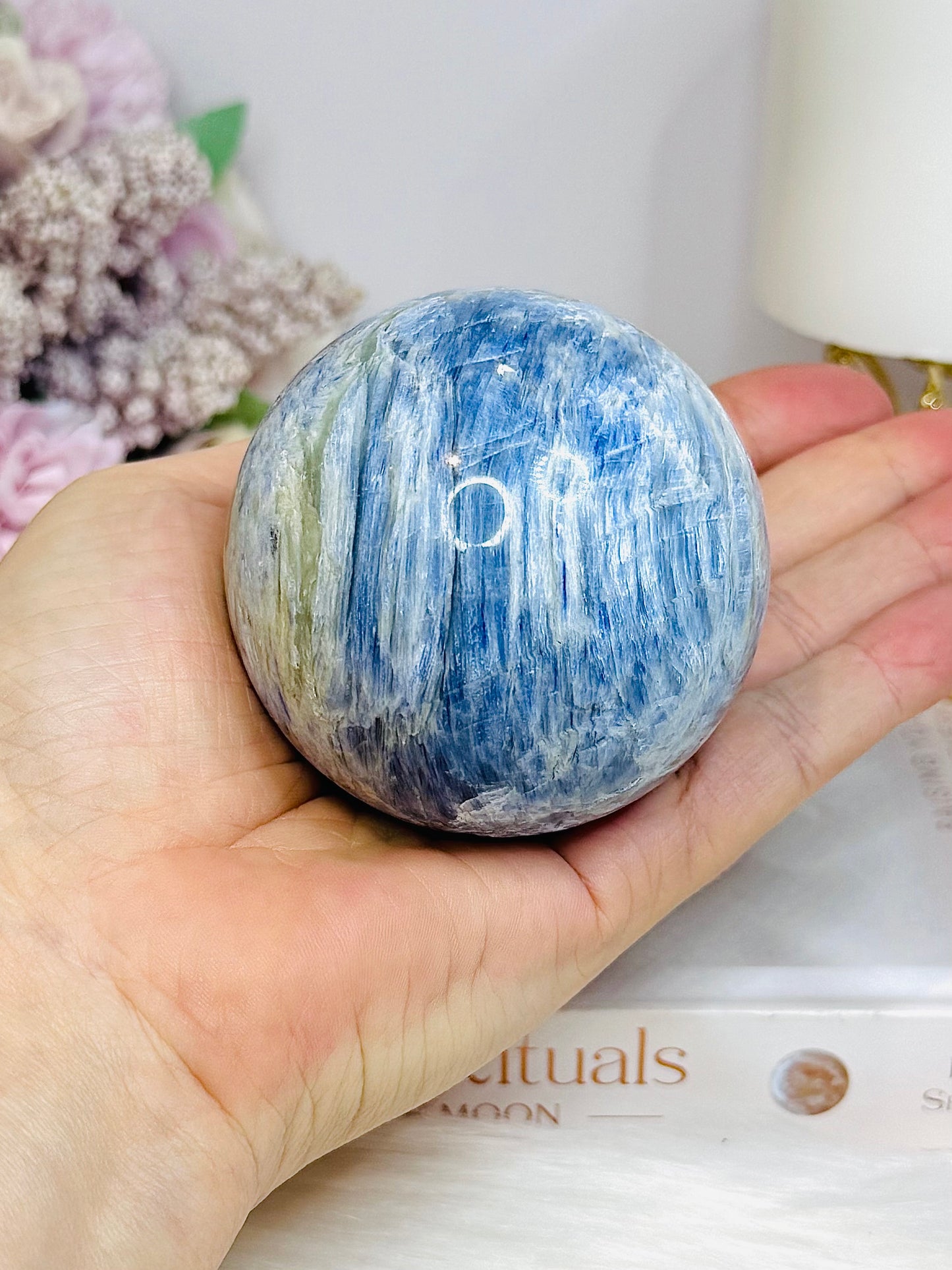 Blue Kyanite Sphere on Stand 485g On Stand