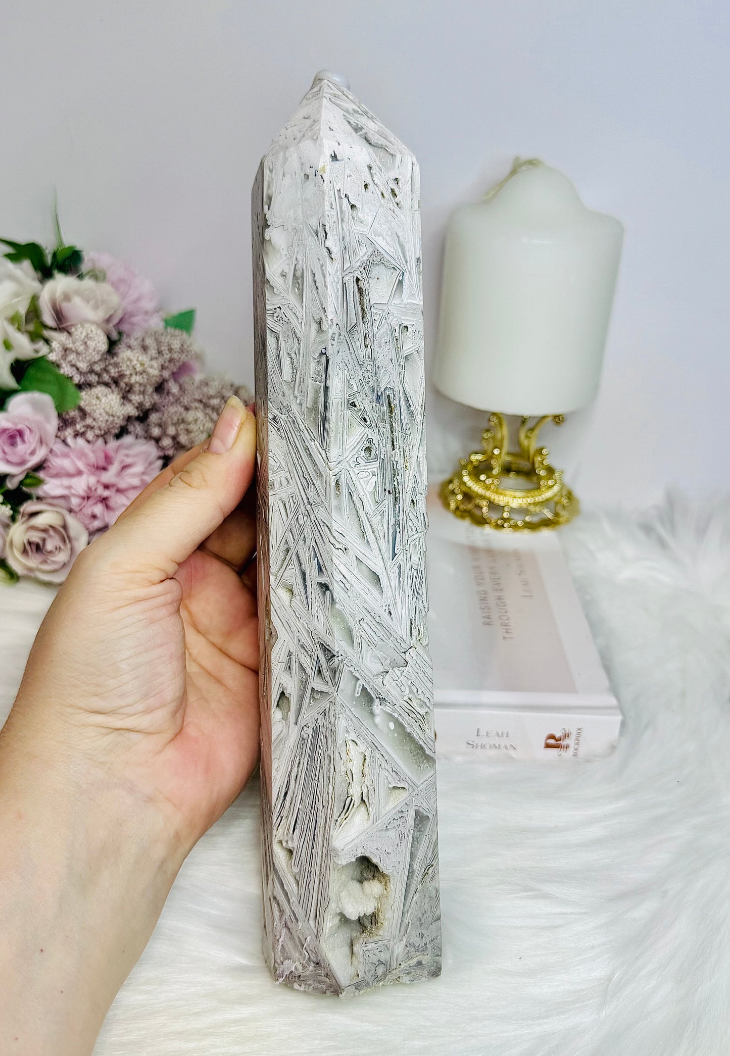 Large White Crazy Lace Agate Tower 25cm 956g