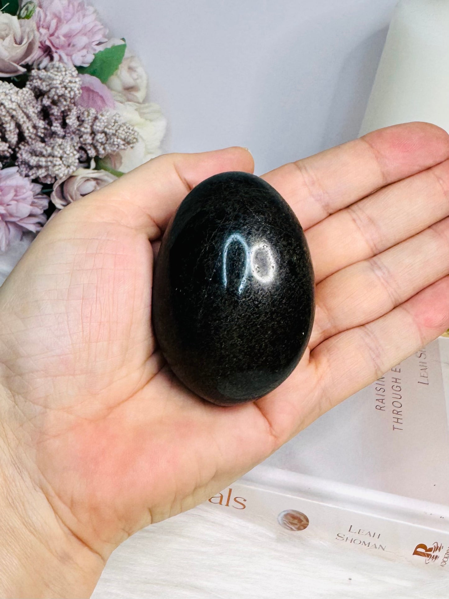 Large Black Tourmaline Palm Stone