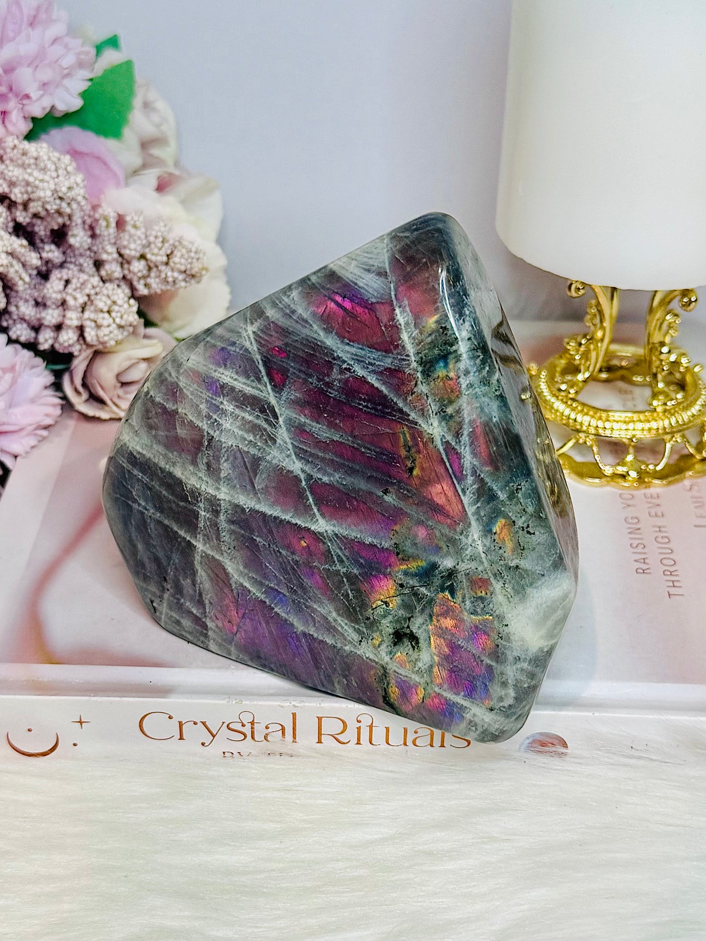 Large Polished Pink & Purple Flash Labradorite Freeform 904g