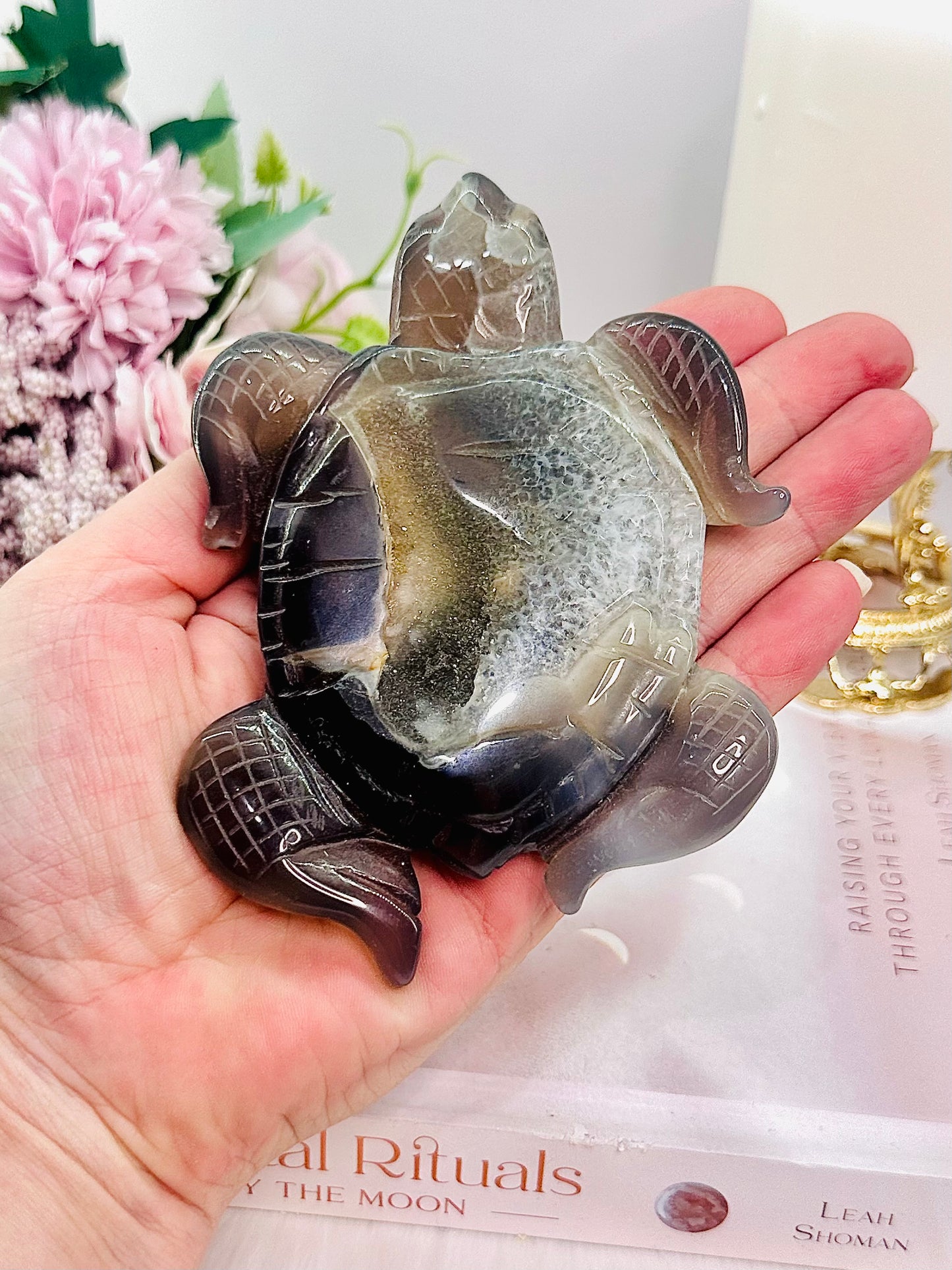 Gorgeous Druzy Agate Carved Turtle 12.5cm