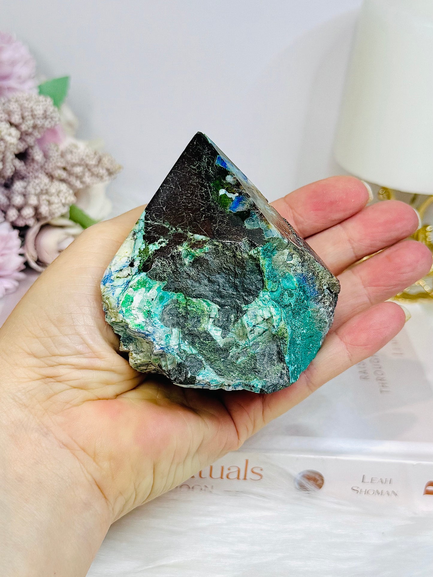 Azurite with Malachite Polished Point 427g