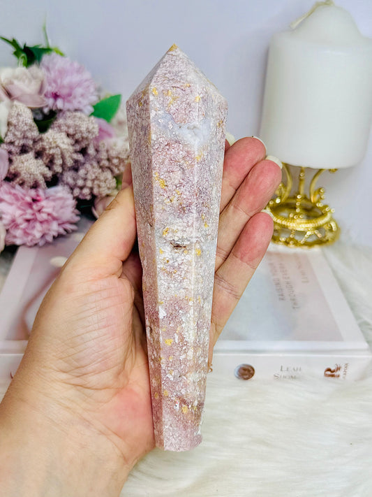 Pink Agate Large Druzy Wand 18cm