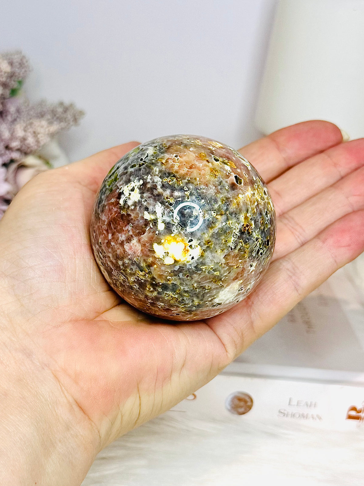 Plum Blossom Jasper Sphere on Stand 301g