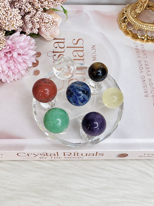 Set of Chakra Spheres on Glass Stand 8cm