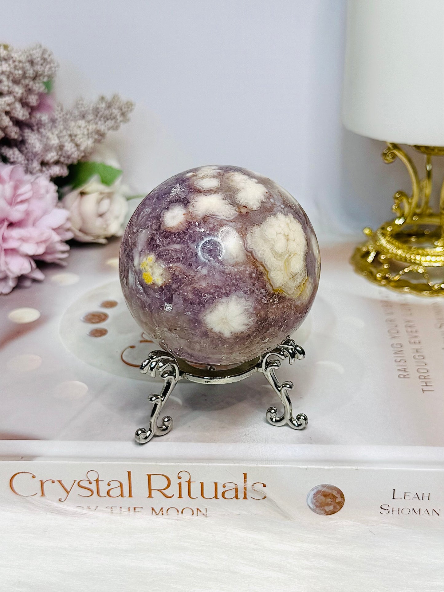 High Grade Pink Amethyst Druzy Sphere on Stand 288g