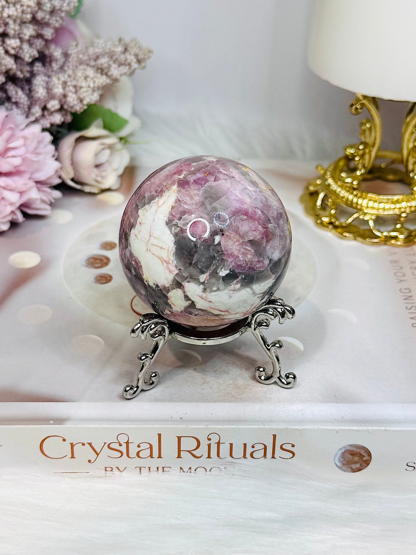 High Grade Pink Tourmaline Sphere on Stand 199g