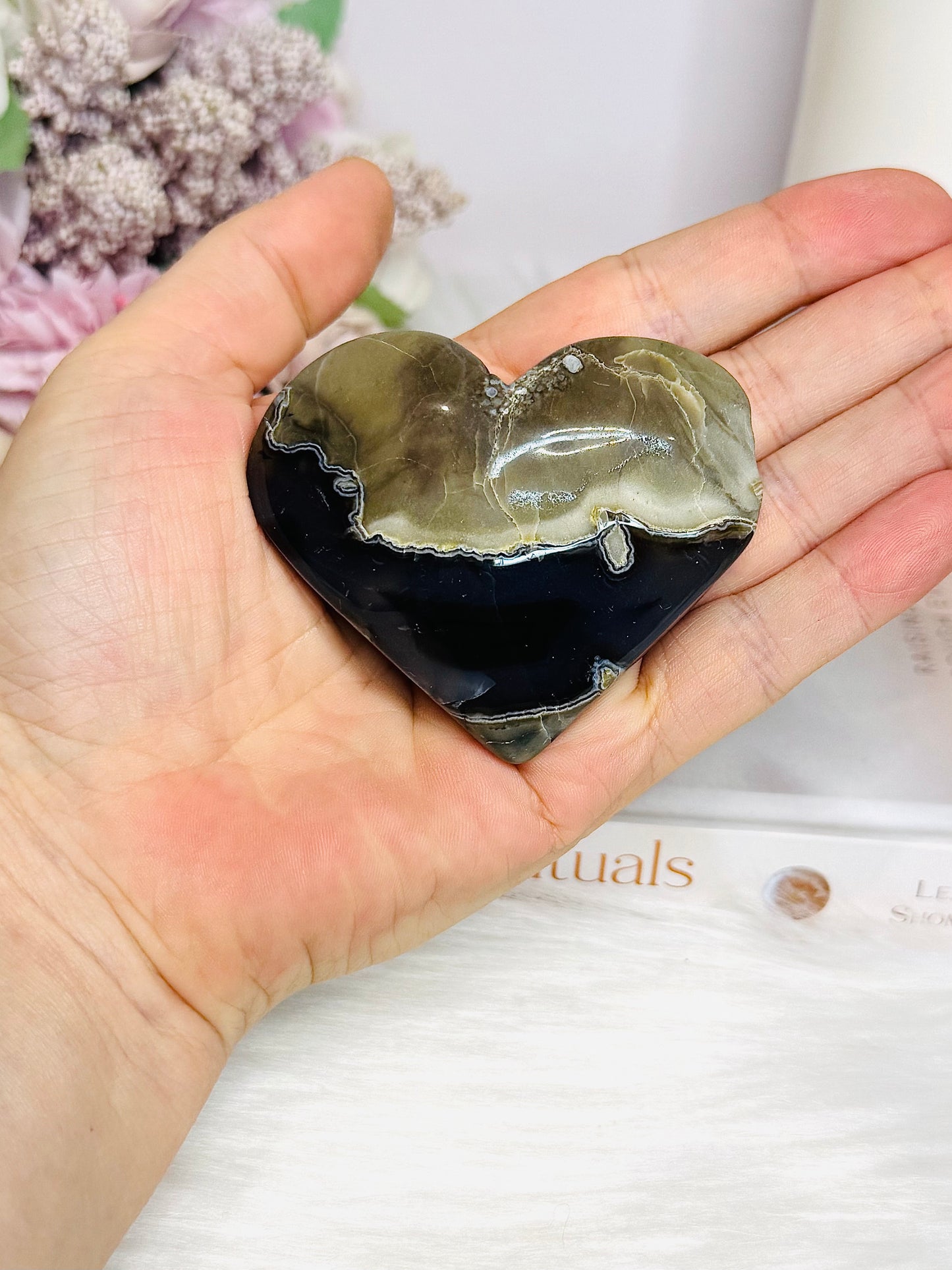Volcano Agate Carved Heart 7cm (UV Reactive)