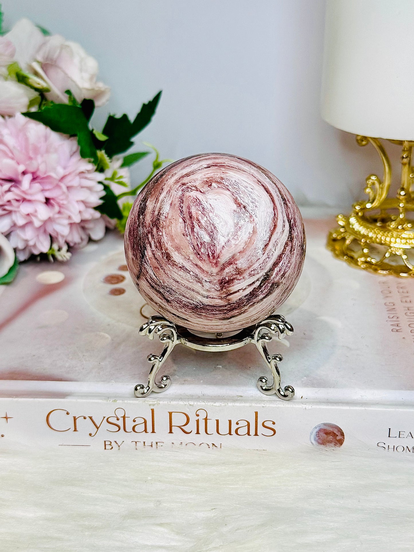 Pink Jasper Sphere on Stand 266g