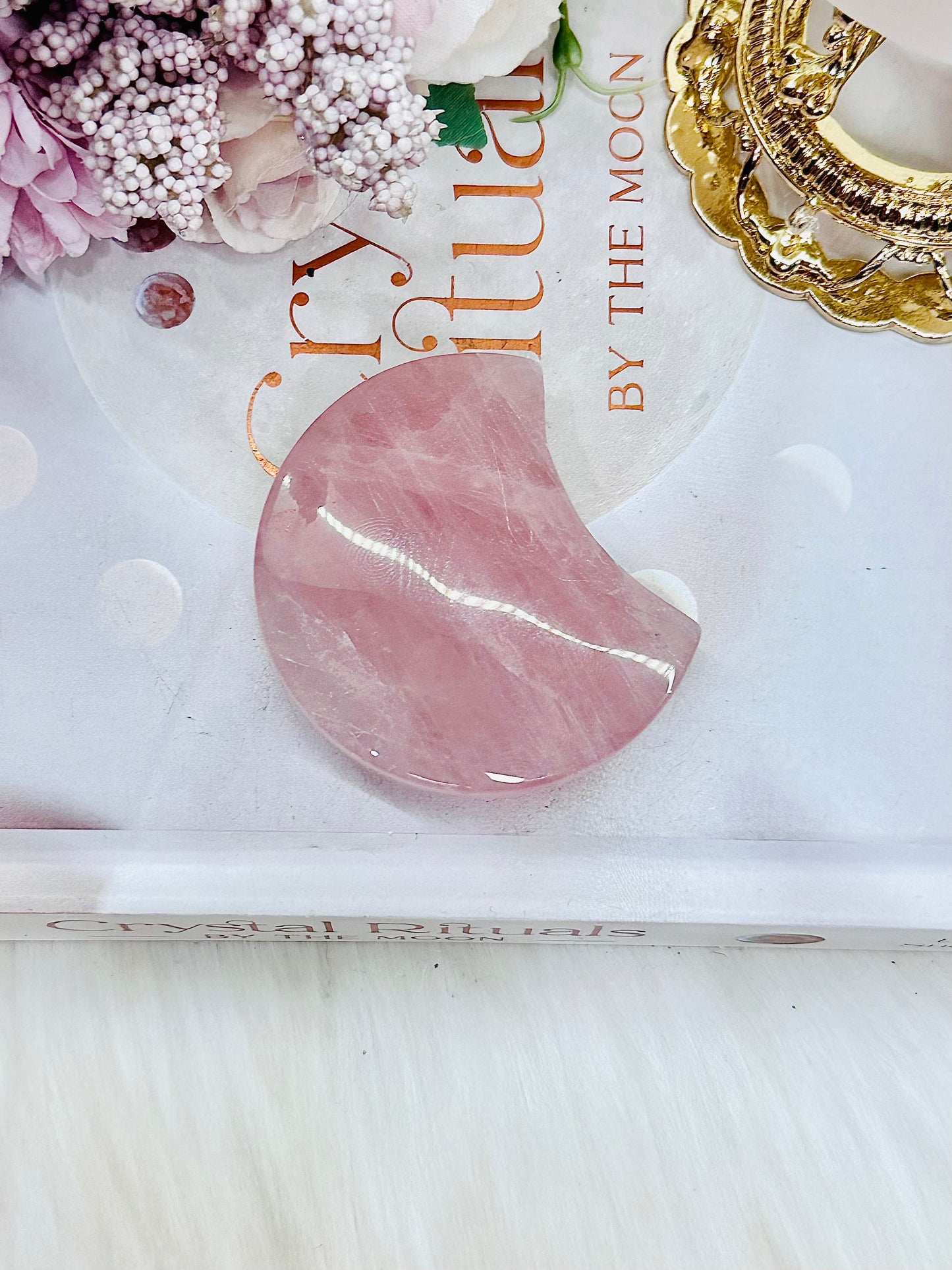 Beautiful Rose Quartz Carved Moon