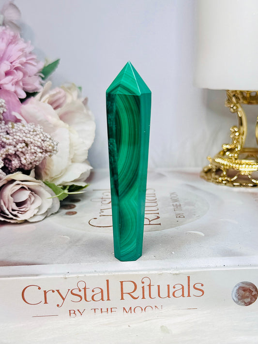 Natural AAA Grade Malachite Carved Tower | Wand 9cm