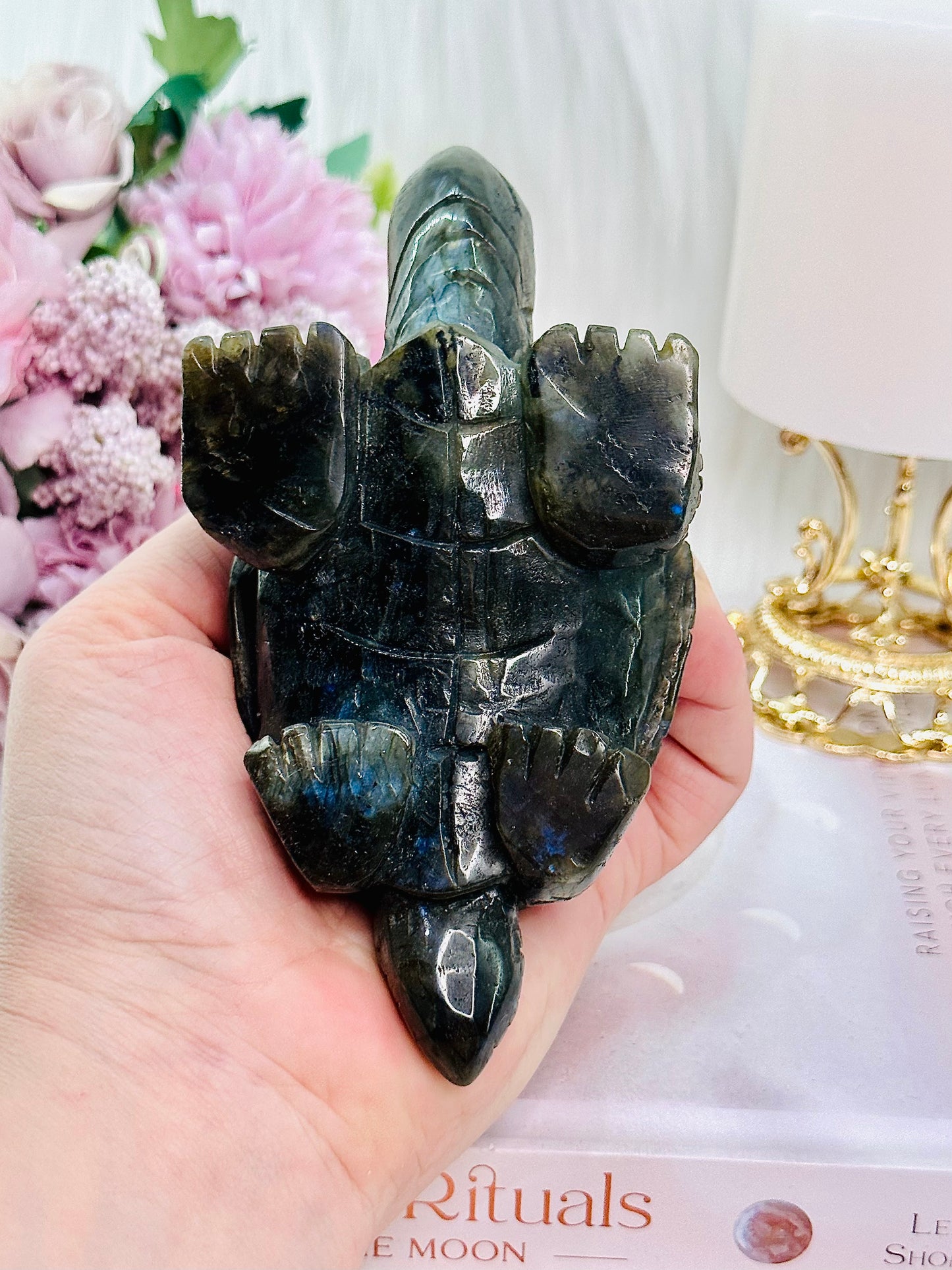 Powerful Protection Stone ~ Beautiful Large Labradorite Carved Turtle 14cm 427grams