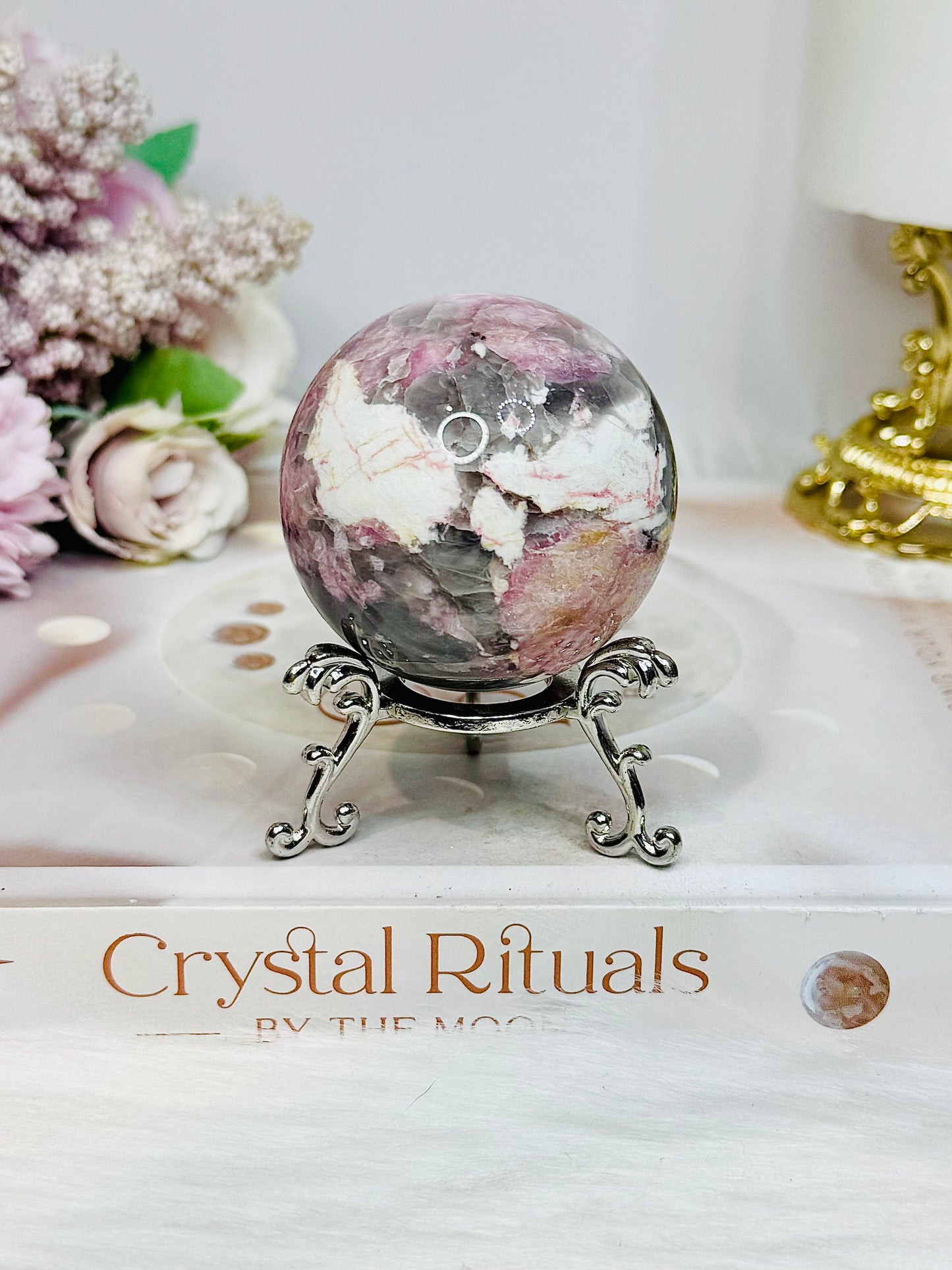High Grade Pink Tourmaline Sphere on Stand 199g