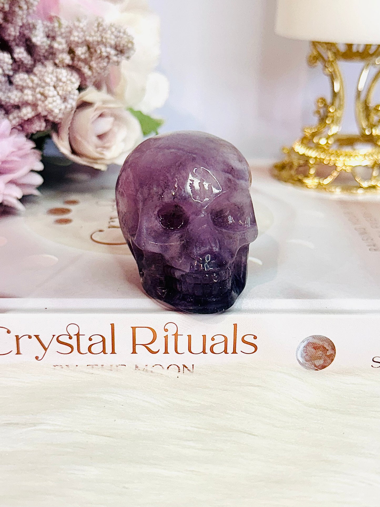 Beautiful Purple Fluorite Carved Skull 7cm