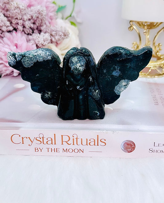 Gorgeous Moss Agate Druzy Carved Angel 12cm