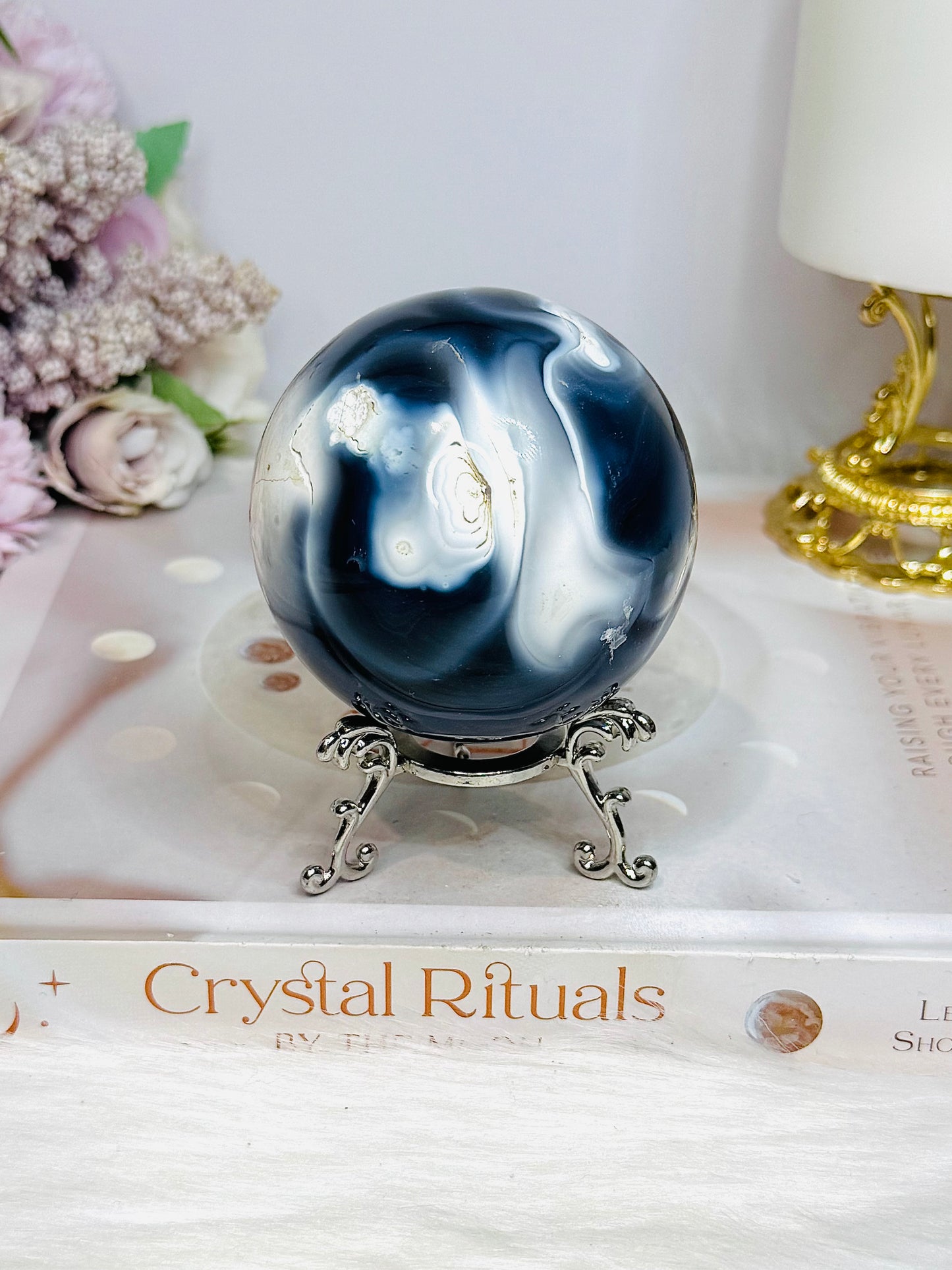 Large Orca Agate Sphere on Stand 379g