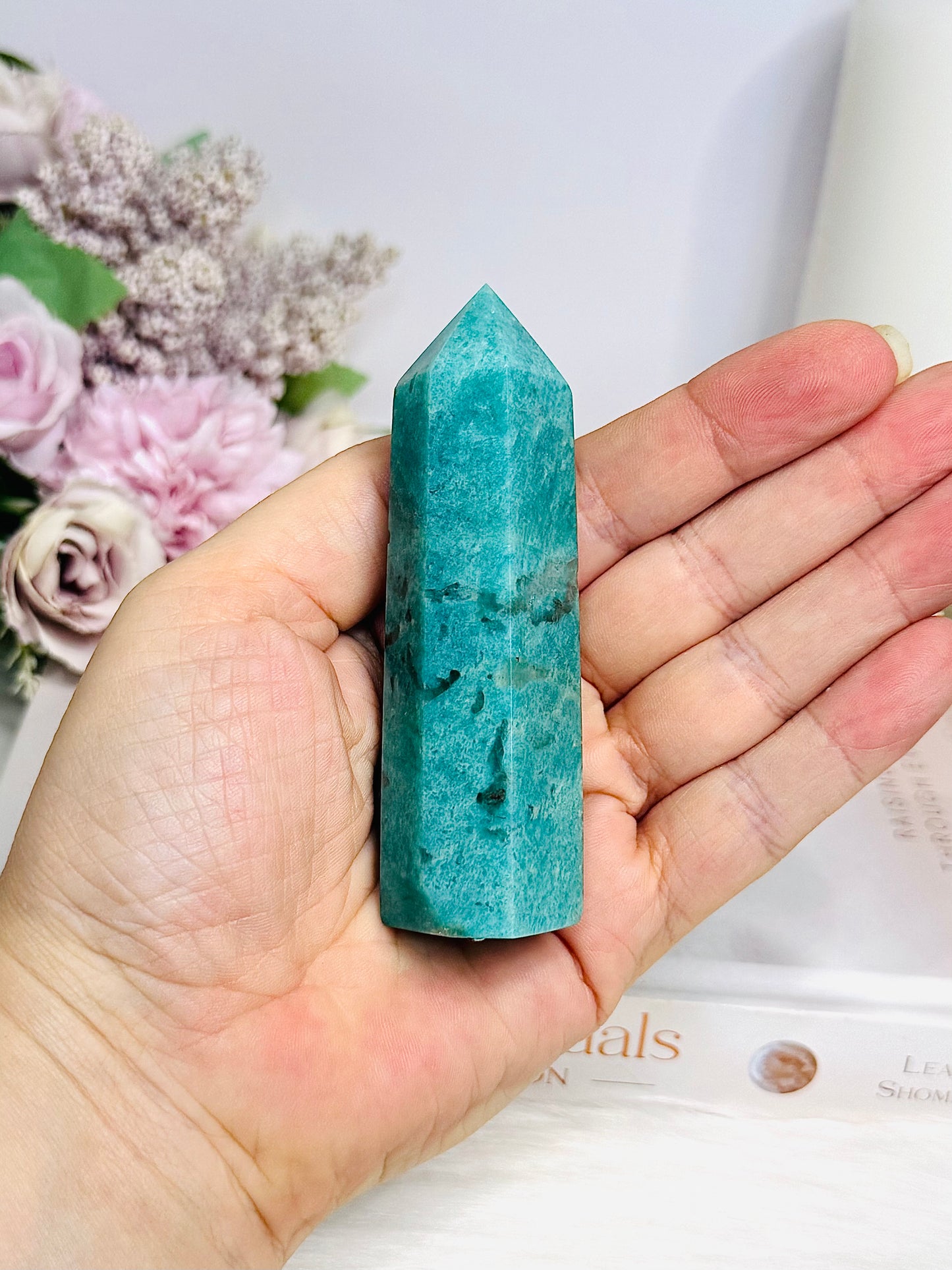 High Grade Amazonite with Smokey Quartz Tower 9cm