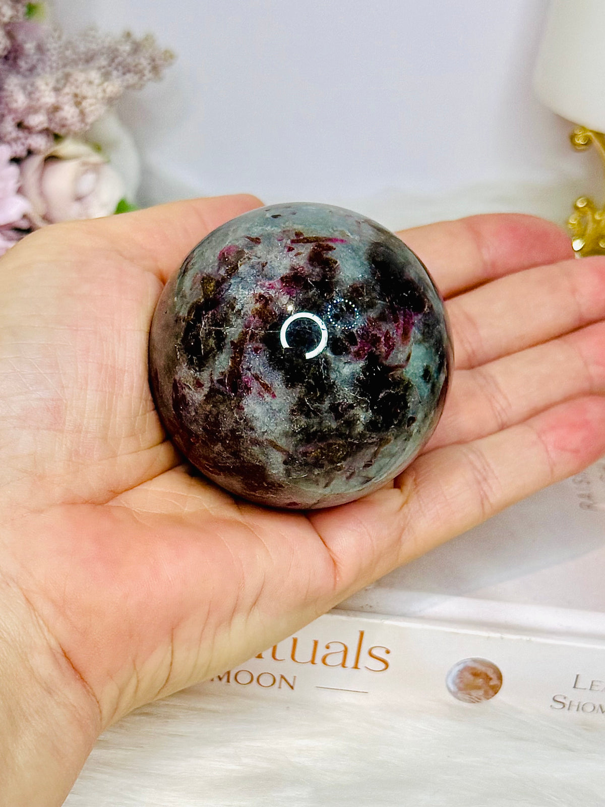 Rare Aquamarine & Pink Tourmaline Sphere on Stand 234g