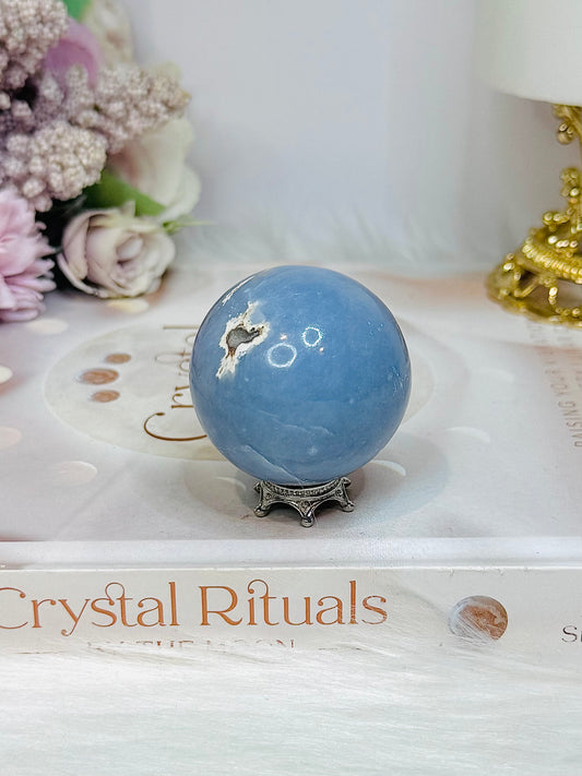 Blue Angelite Sphere on Stand 131g