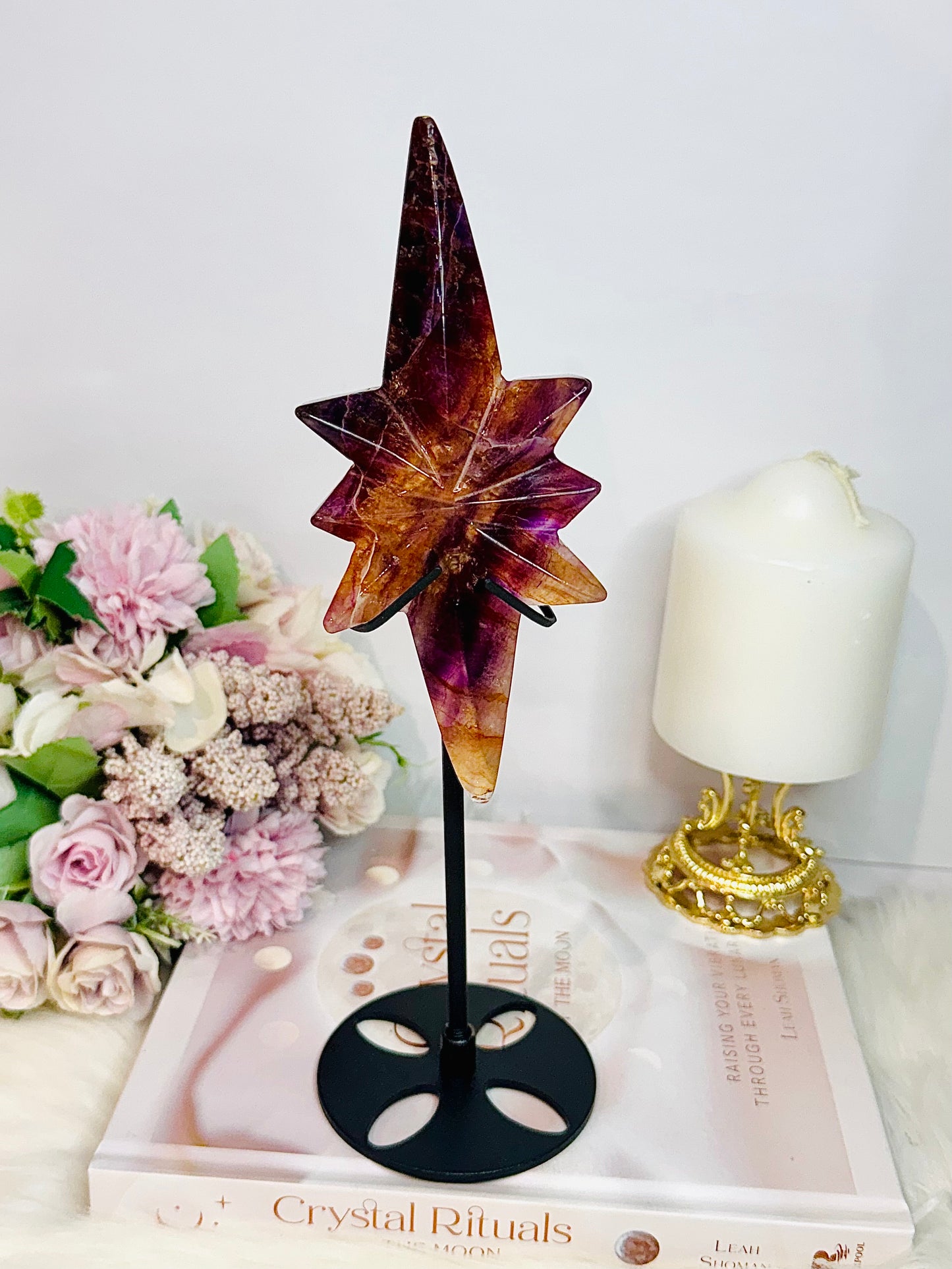Incredible Large Natural Fluorite Carved Polaris Star On Stand 25.5cm