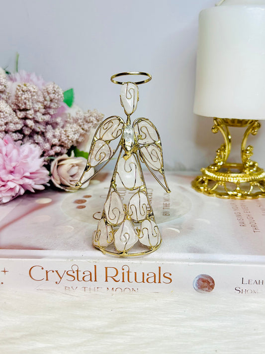 Rose Quartz Angel with Gold Wire 10cm