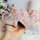 Large Pink Amethyst Druzy Double Hearts On Stand 15cm Long 473g