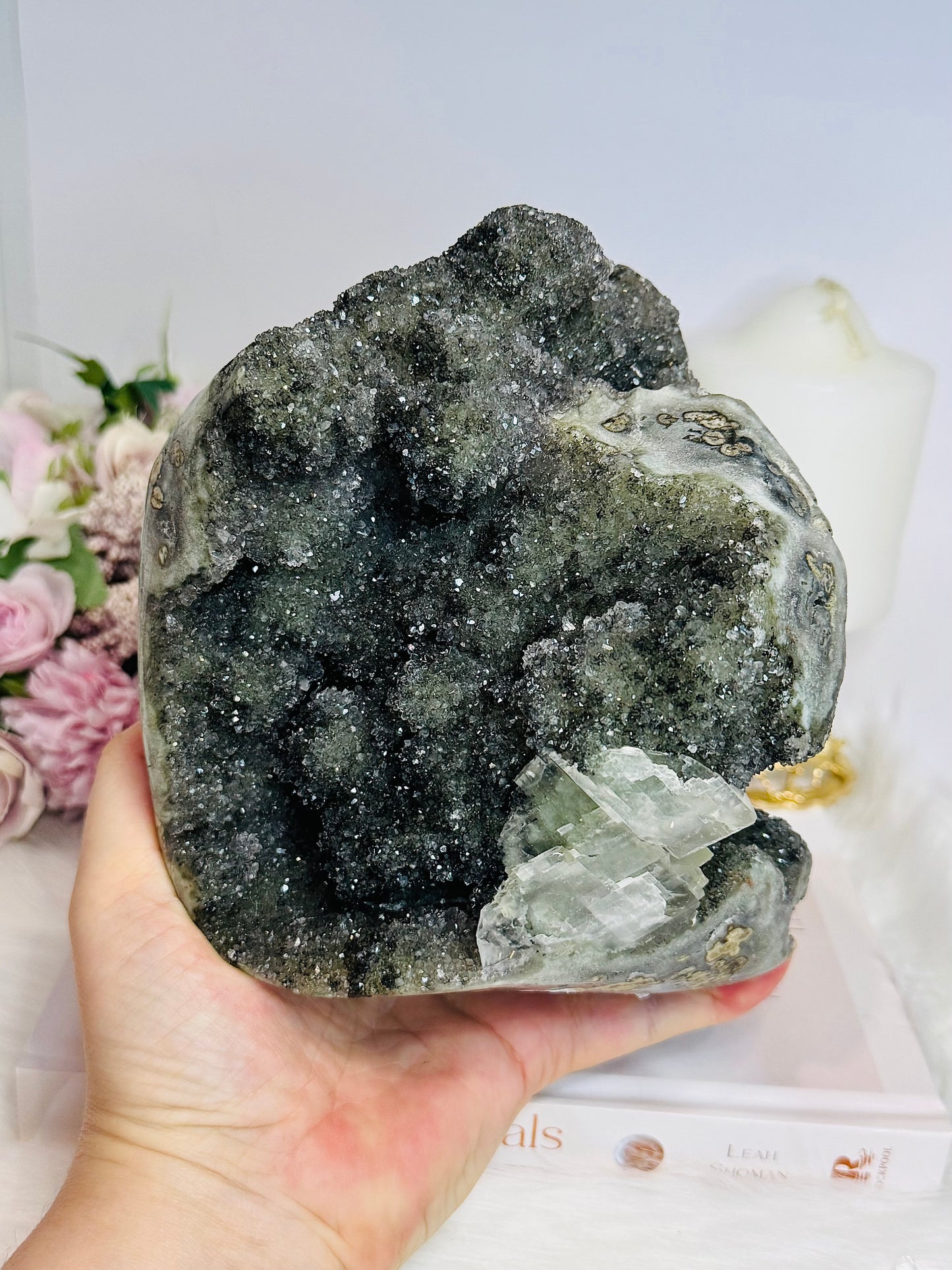 Huge Natural Green Amethyst | Prasiolite Specimen with Calcite Inclusions 16.5cm  2.45KG