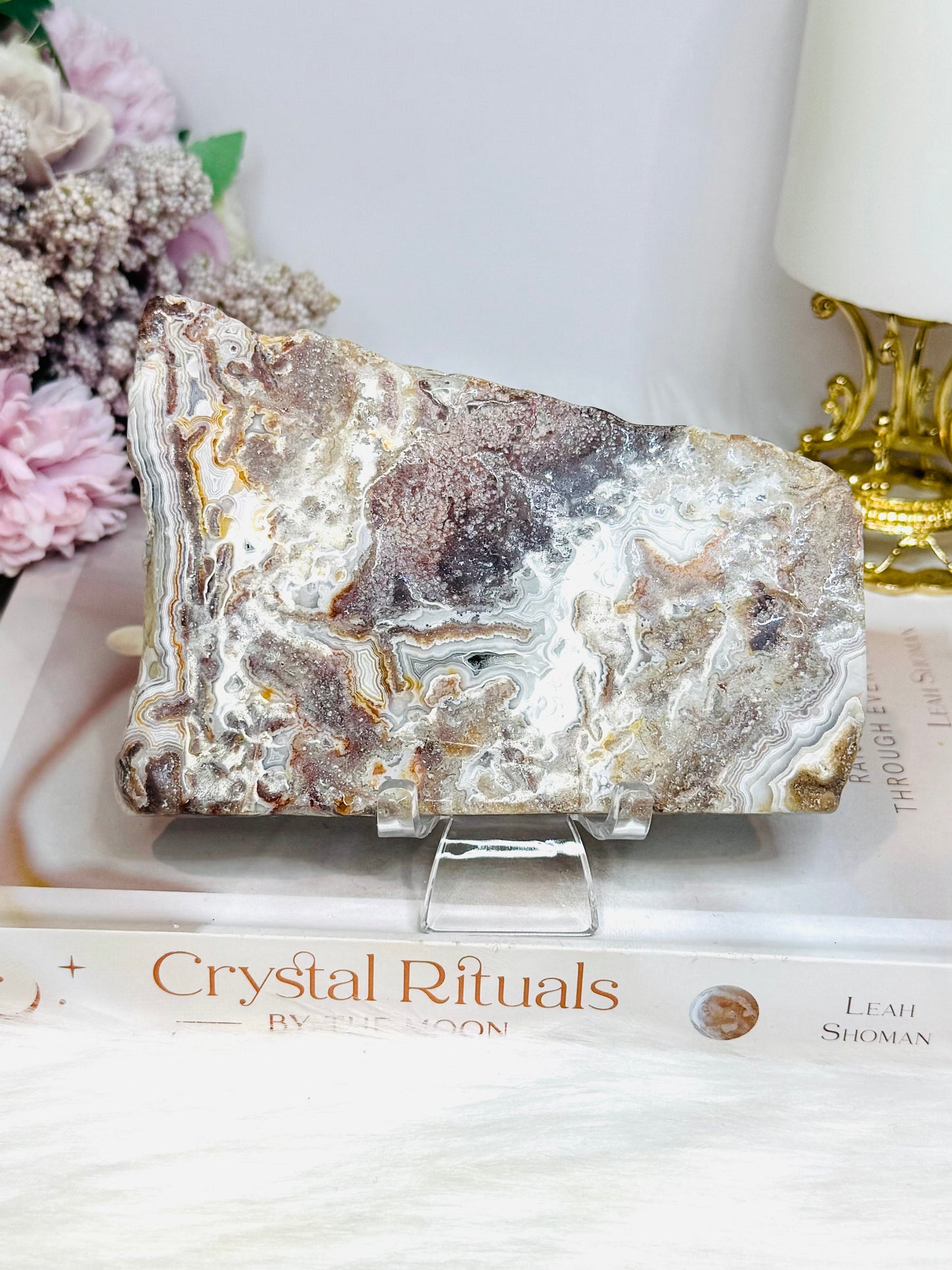 Mexican Lace Agate Slab on Stand 14cm
