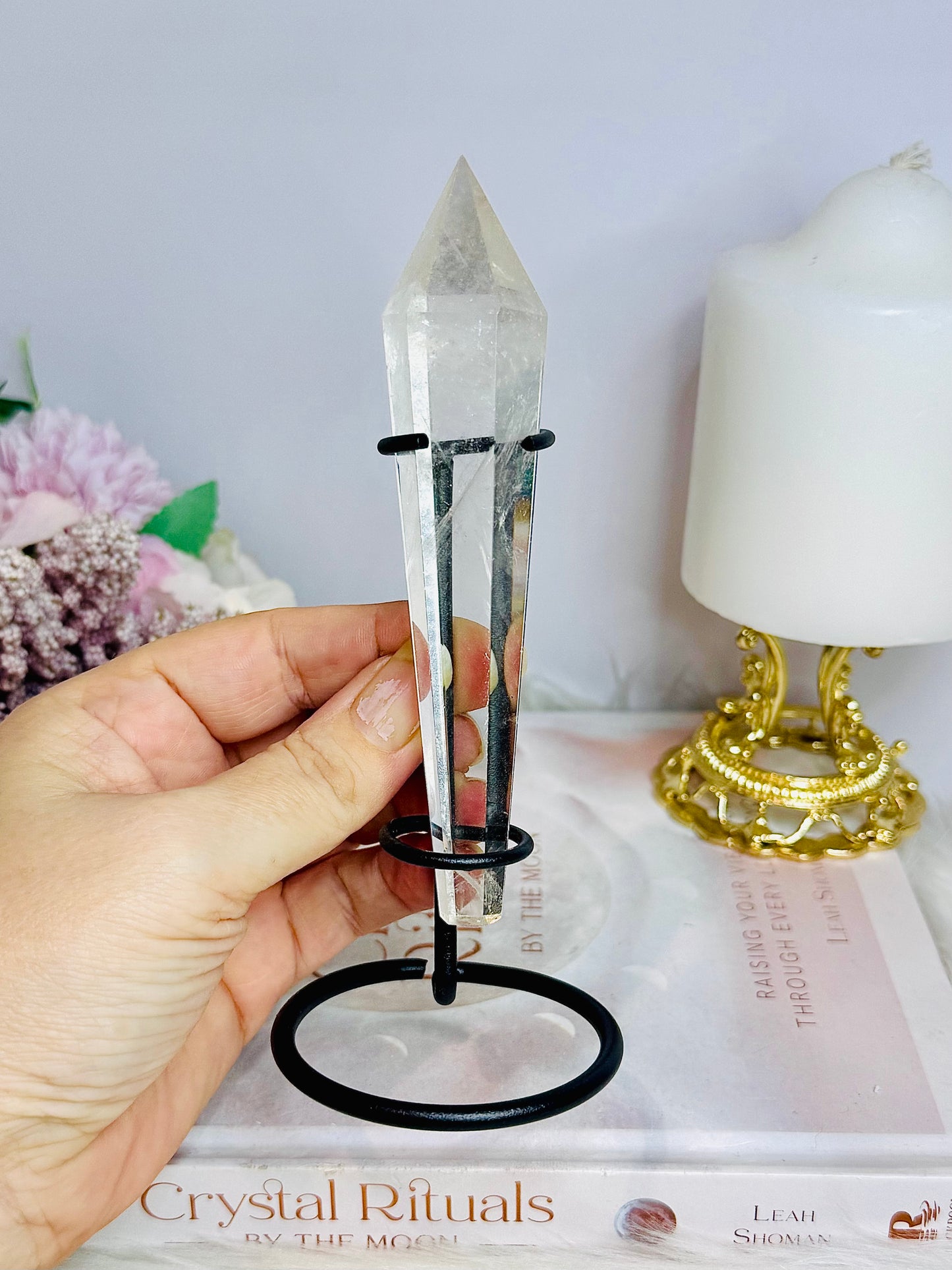 Clear Quartz Wand | Tower on Stand 15cm