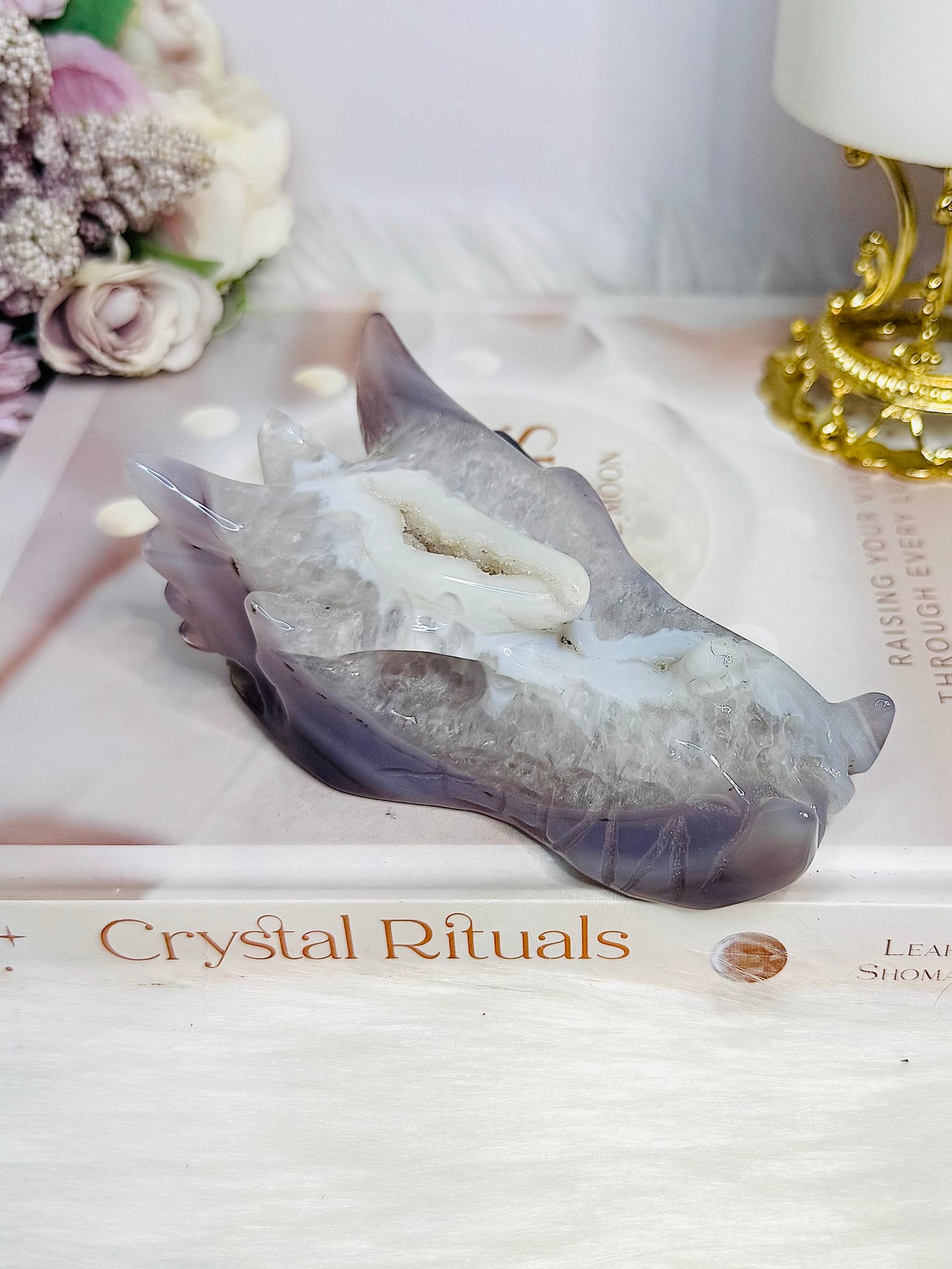 Large Druzy Agate Carved Dragon Head 11cm