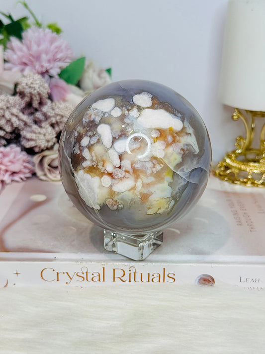 Large Flower Agate Sphere On Stand 848g
