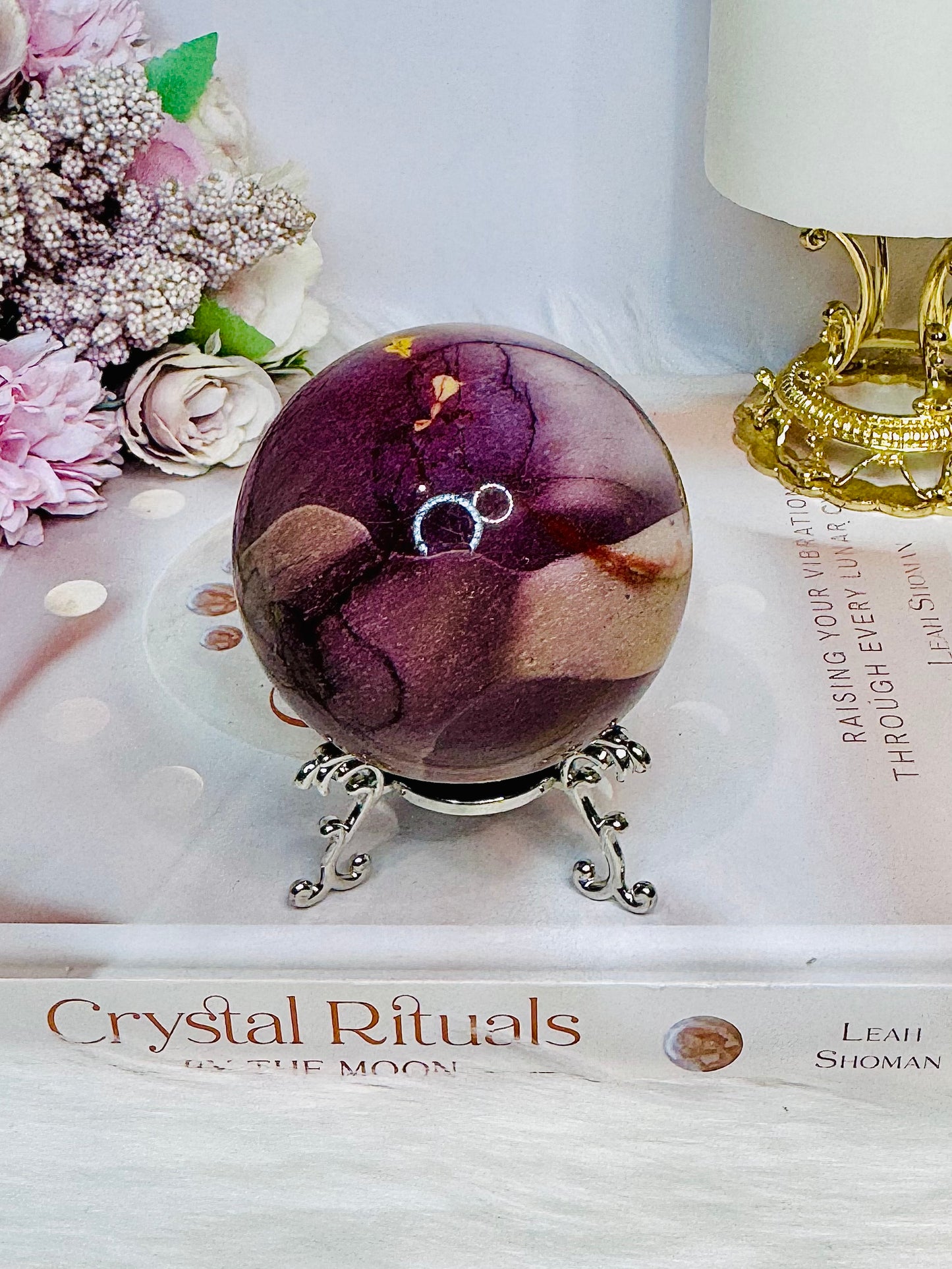 Large Mookaite Jasper Sphere on Stand 347g