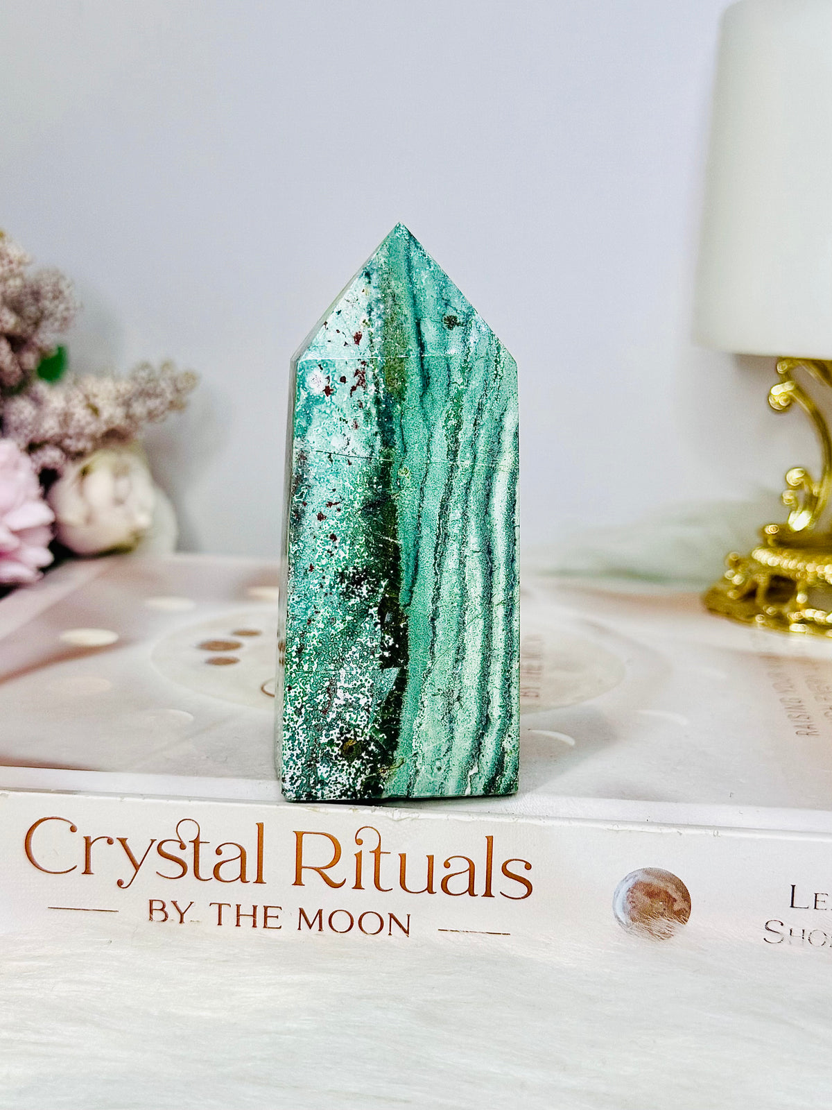 Green Unicorn Agate Tower 9cm