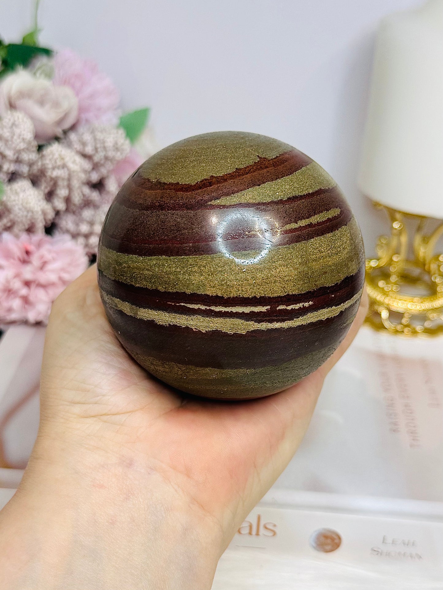 Large Zebra Rock Sphere on Stand 620g