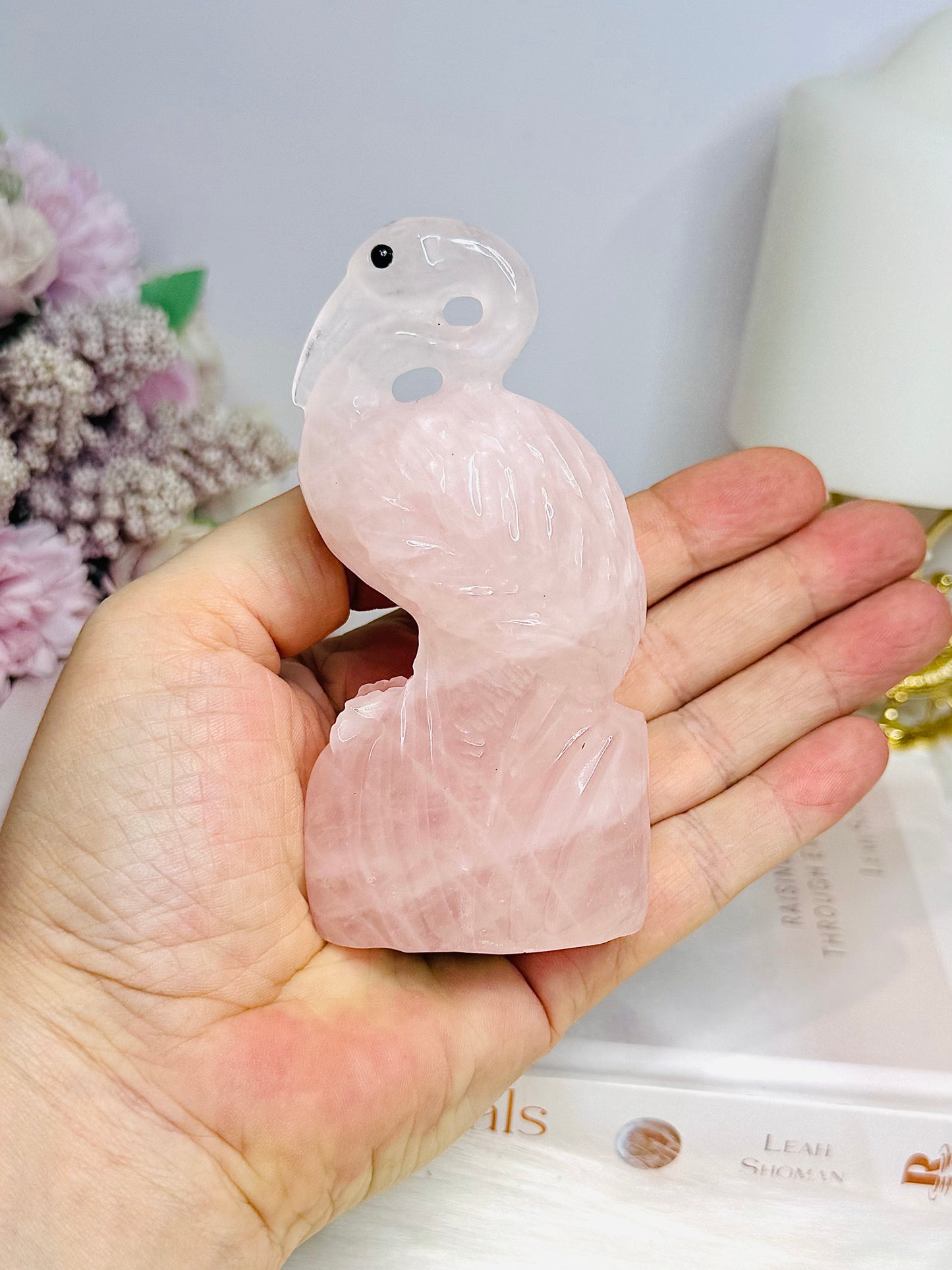 Rose Quartz Flamingo Carving 12cm