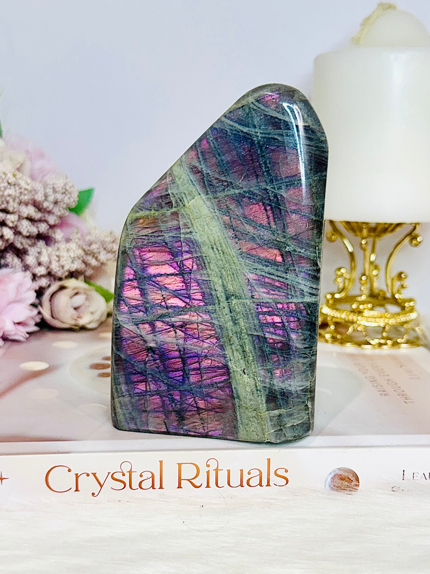 Natural Large Pink & Purple Flash Labradorite Freeform 11cm 610g