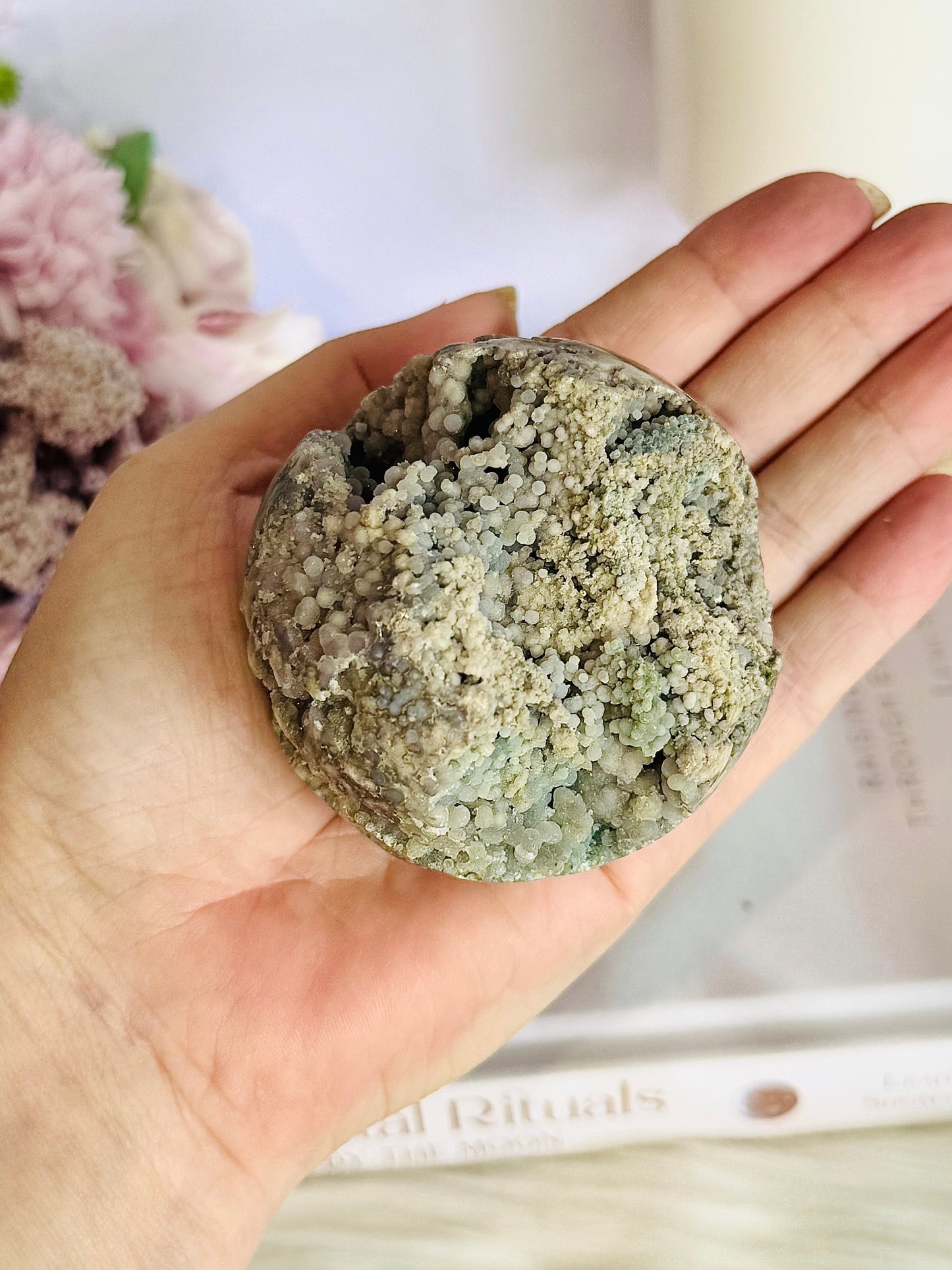 Gorgeous Natural Large Grape Agate Sphere 314grams On Stand