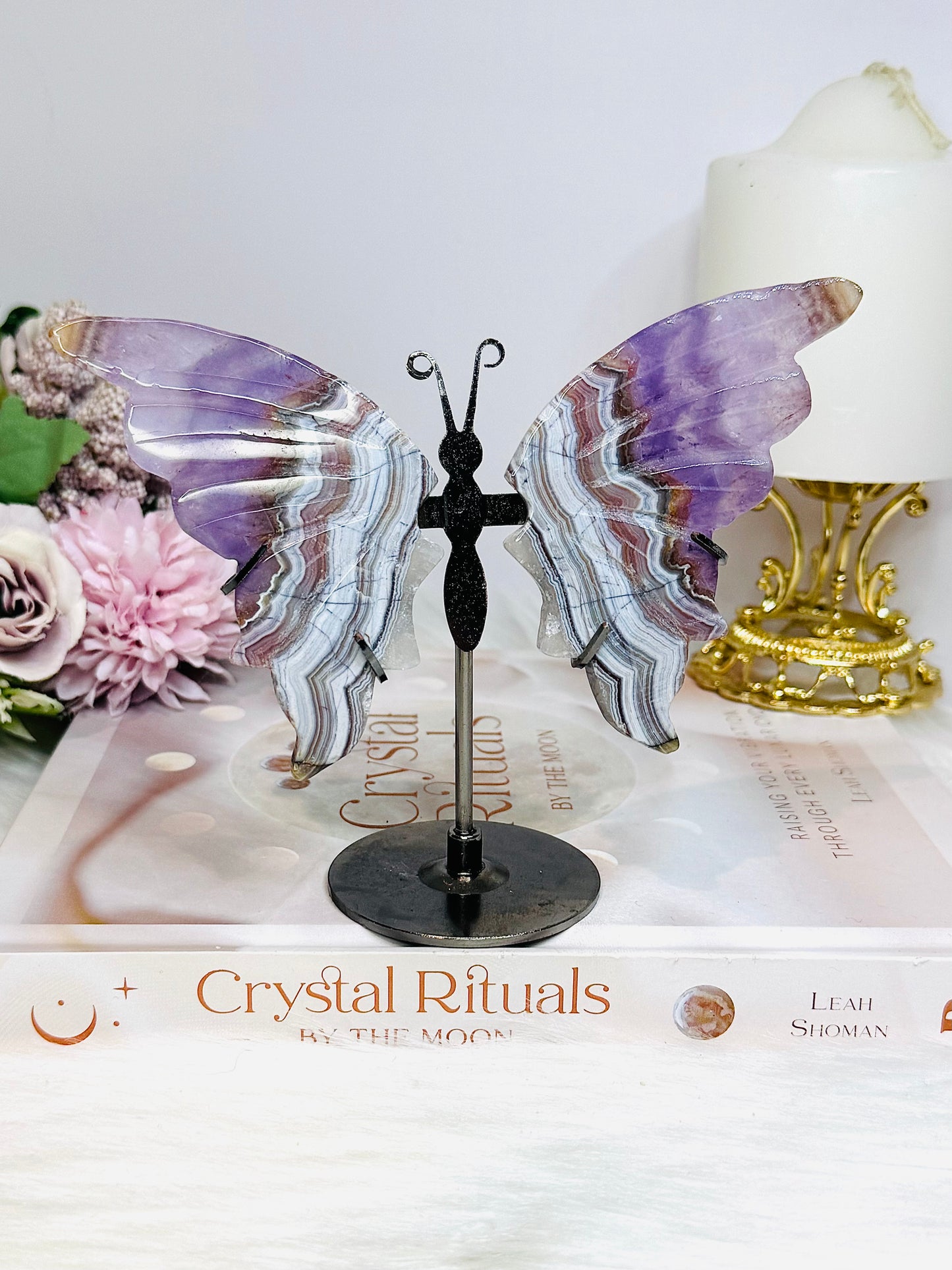 Crazy Lace Amethyst Wings on Stand 11cm
