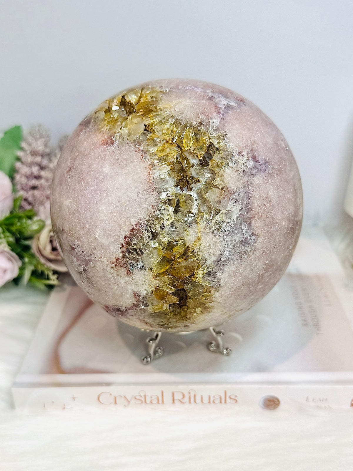 A Collectors Piece ~ Huge Druzy Pink Amethyst High Grade Sphere On Stand 2.7KG 12cm
