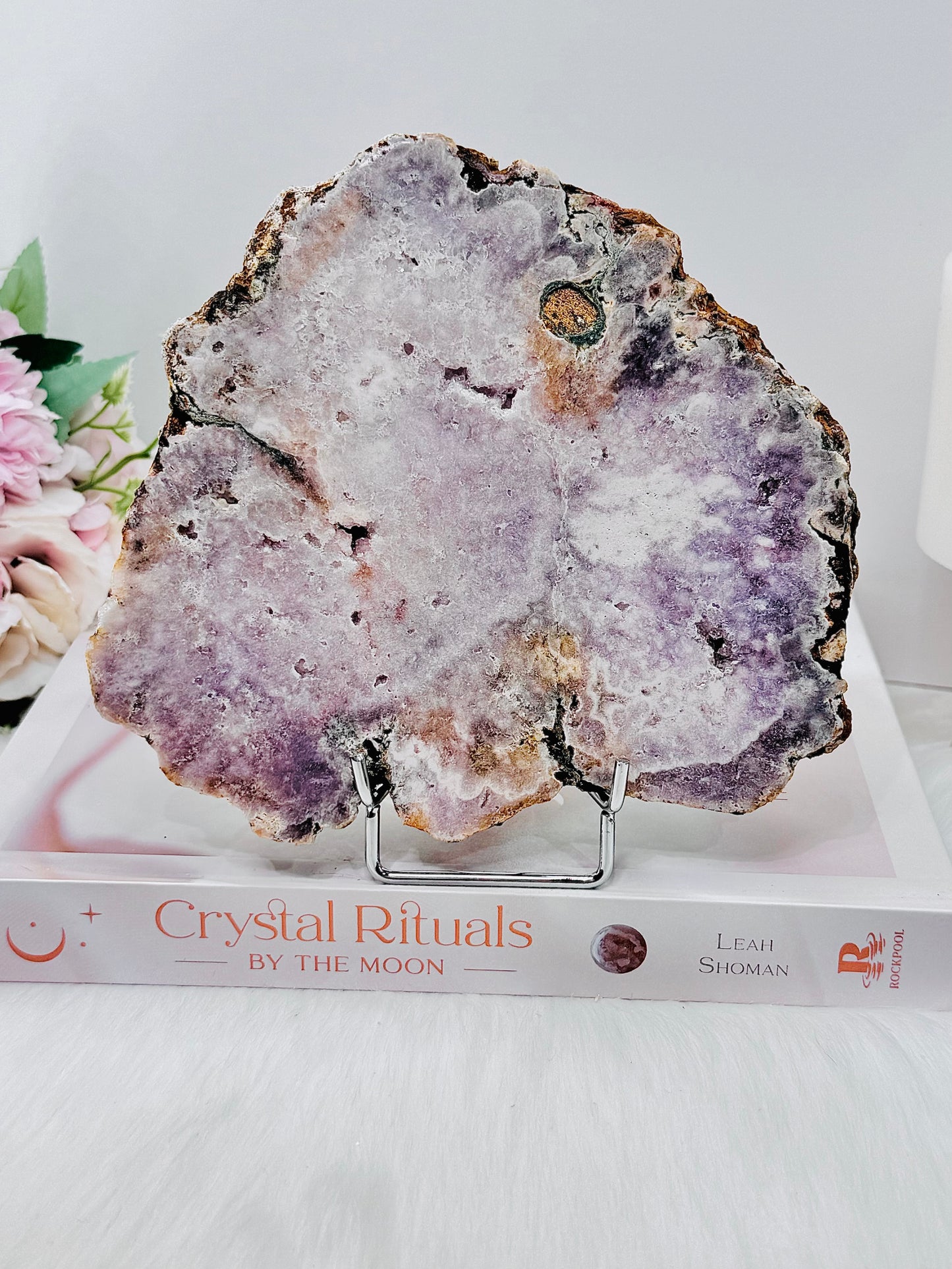 ⚜️ SALE ⚜️ Classy & Fab Druzy Pink Amethyst Slab 784grams From Brazil On Stand