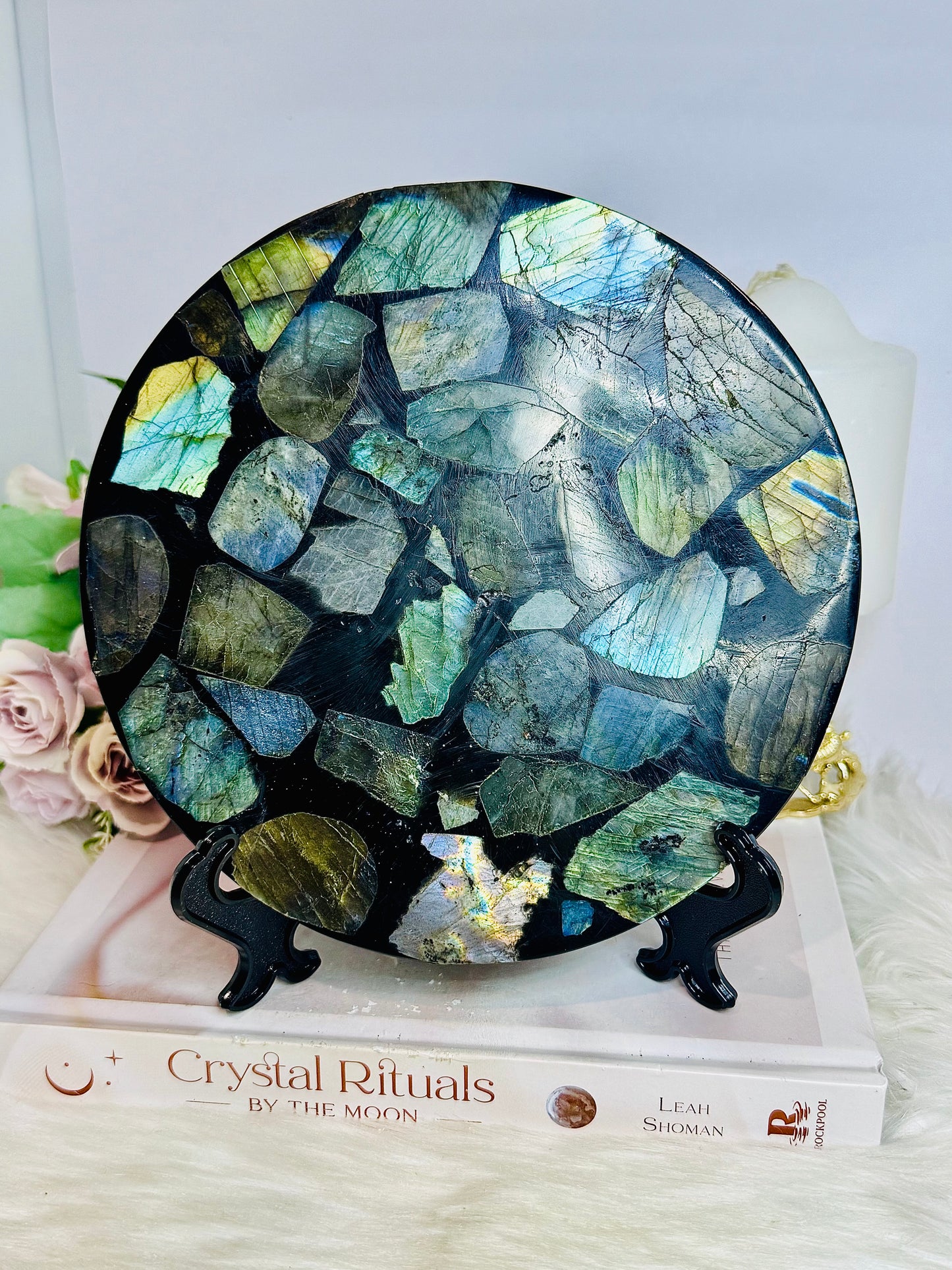 Large Labradorite Plate on Stand 440g 15cm