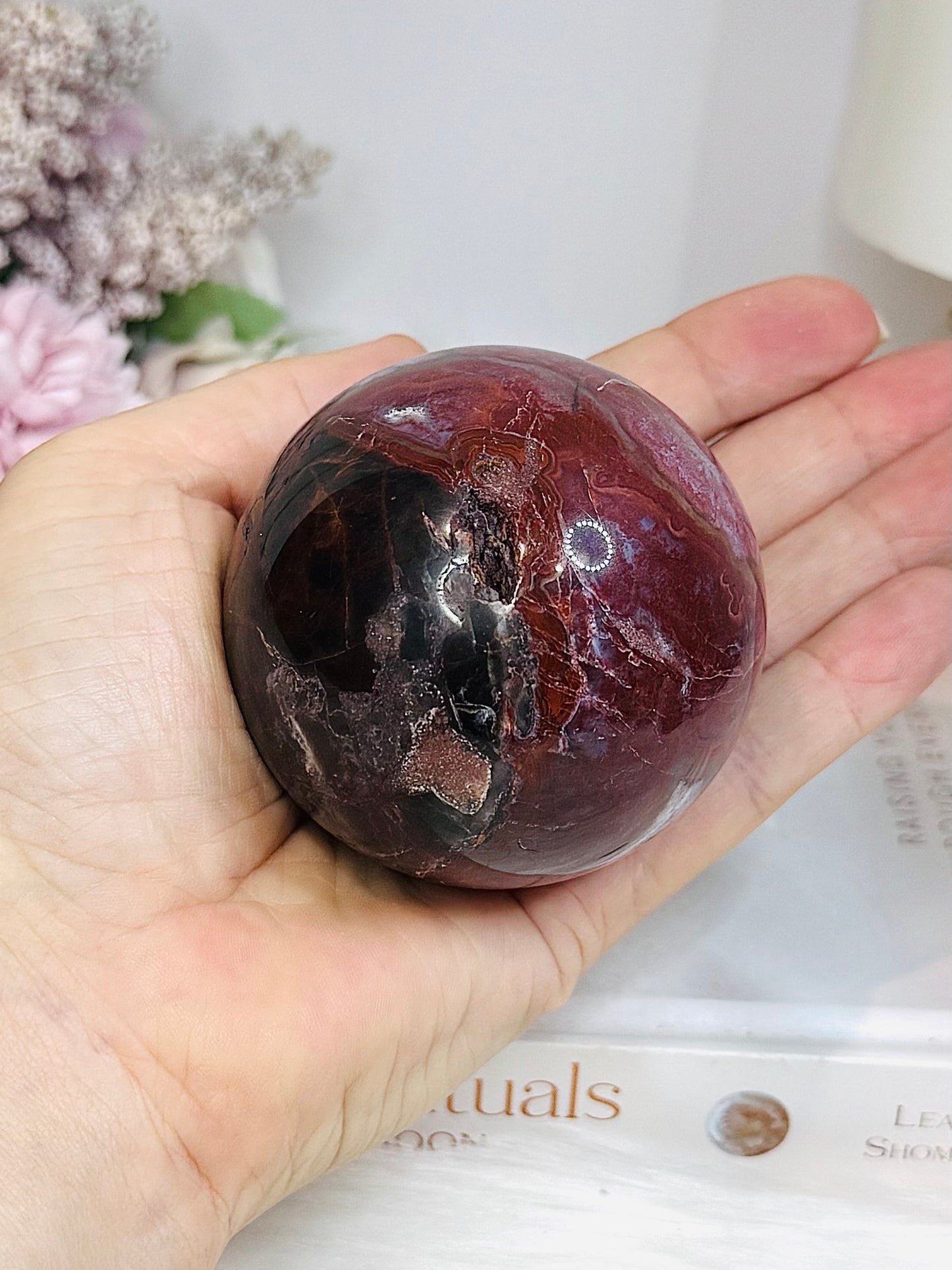 High Grade Mexican Lace Agate Sphere on Stand 334g for