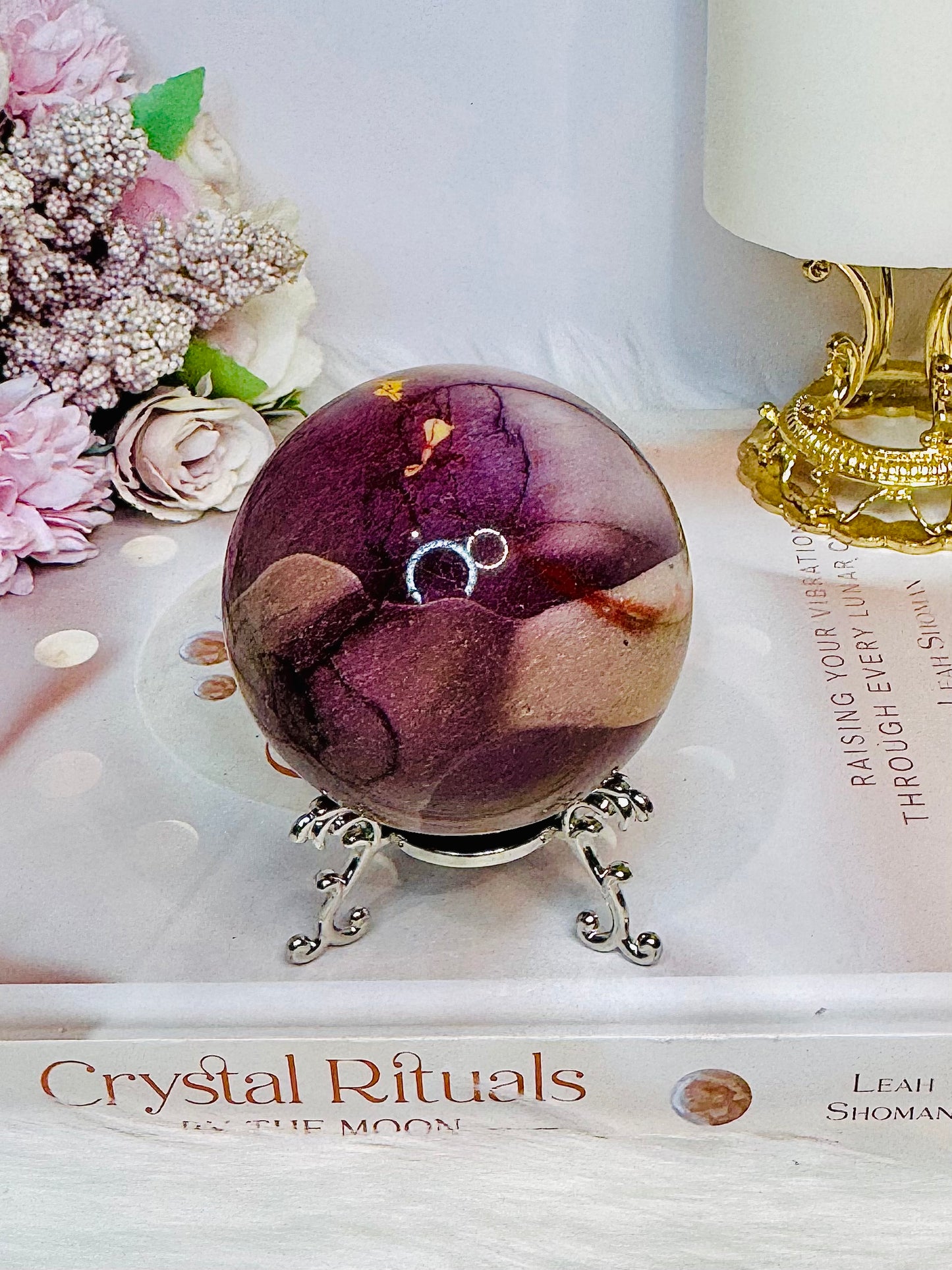 Large Mookaite Jasper Sphere on Stand 347g