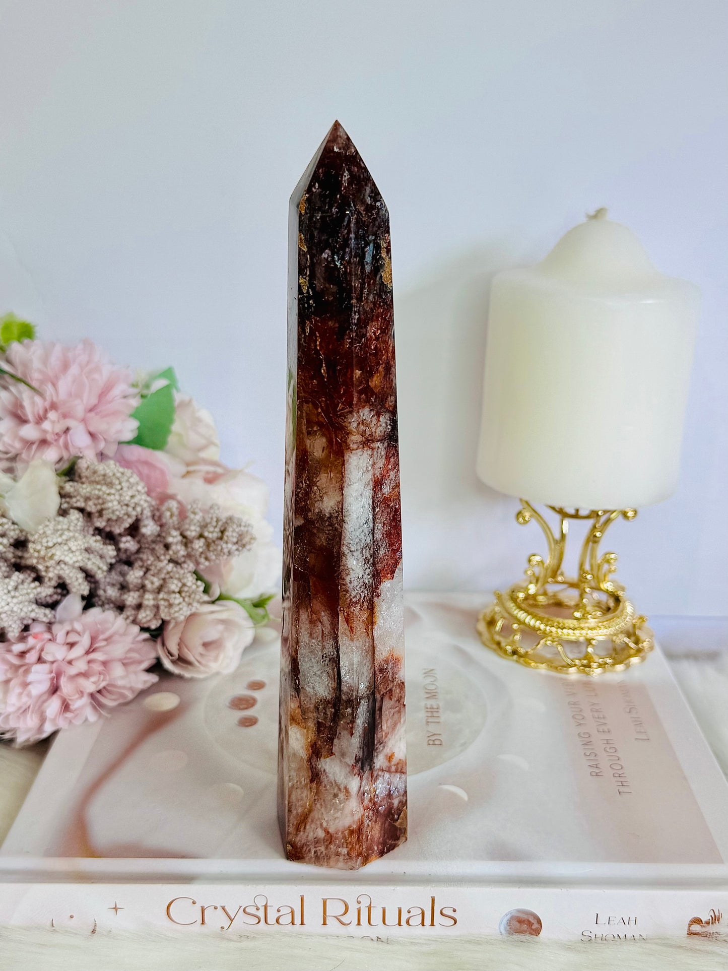 Gorgeous Tall 19cm Red Fire Quartz Tower with Hematite Inclusions