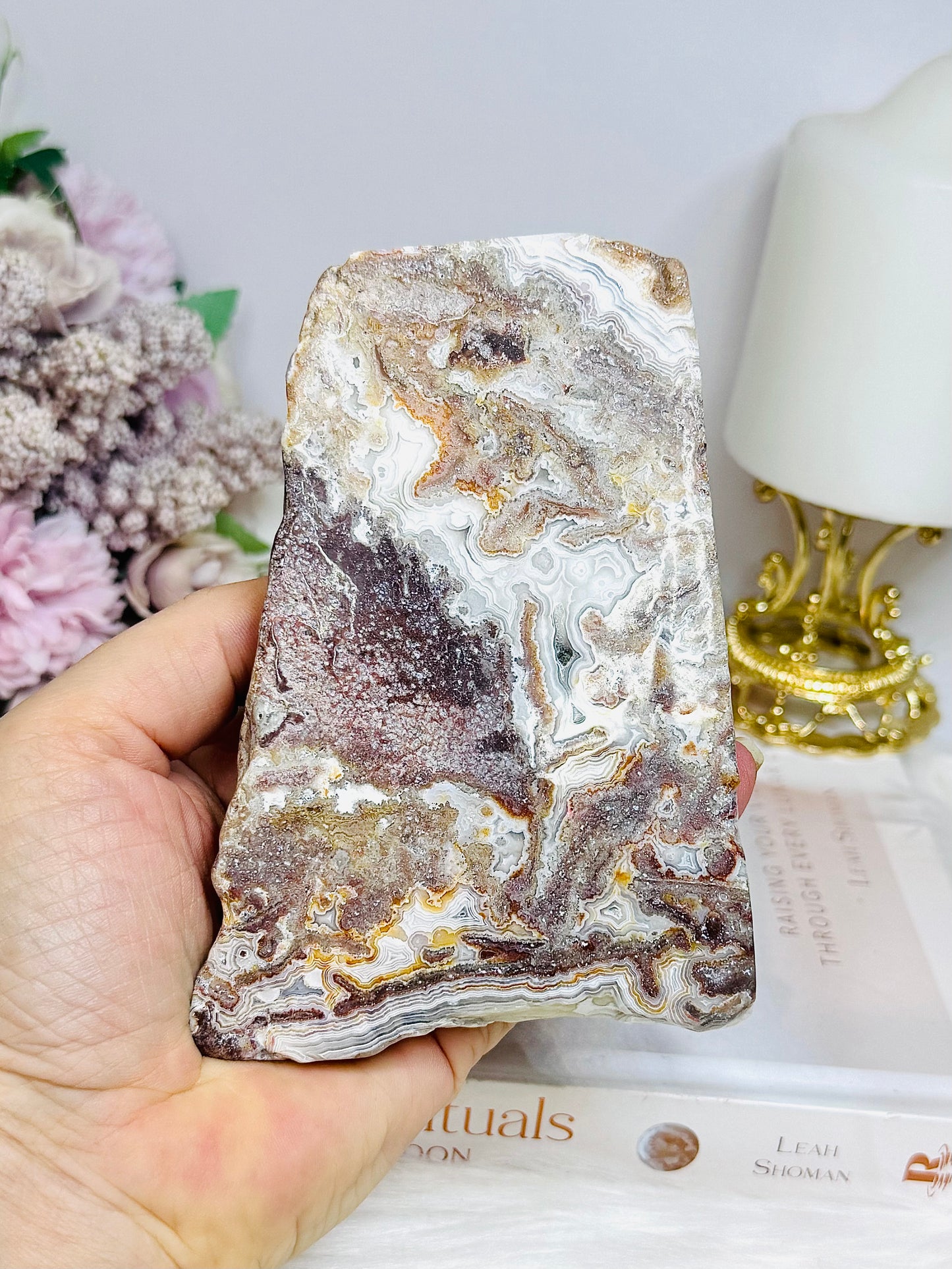 Mexican Lace Agate Slab on Stand 14cm