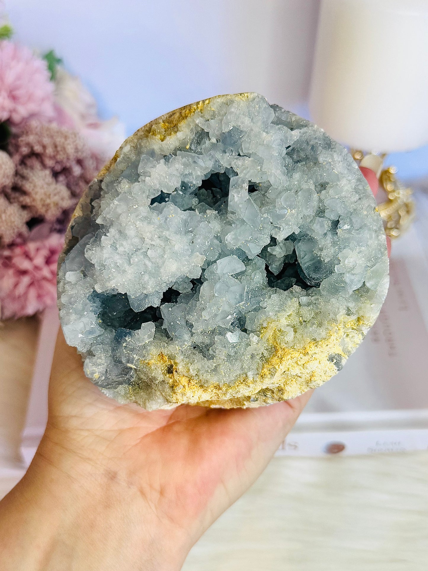 Huge Divine Natural Blue Celestite Druzy Geode | Sphere on Stand 1.65KG