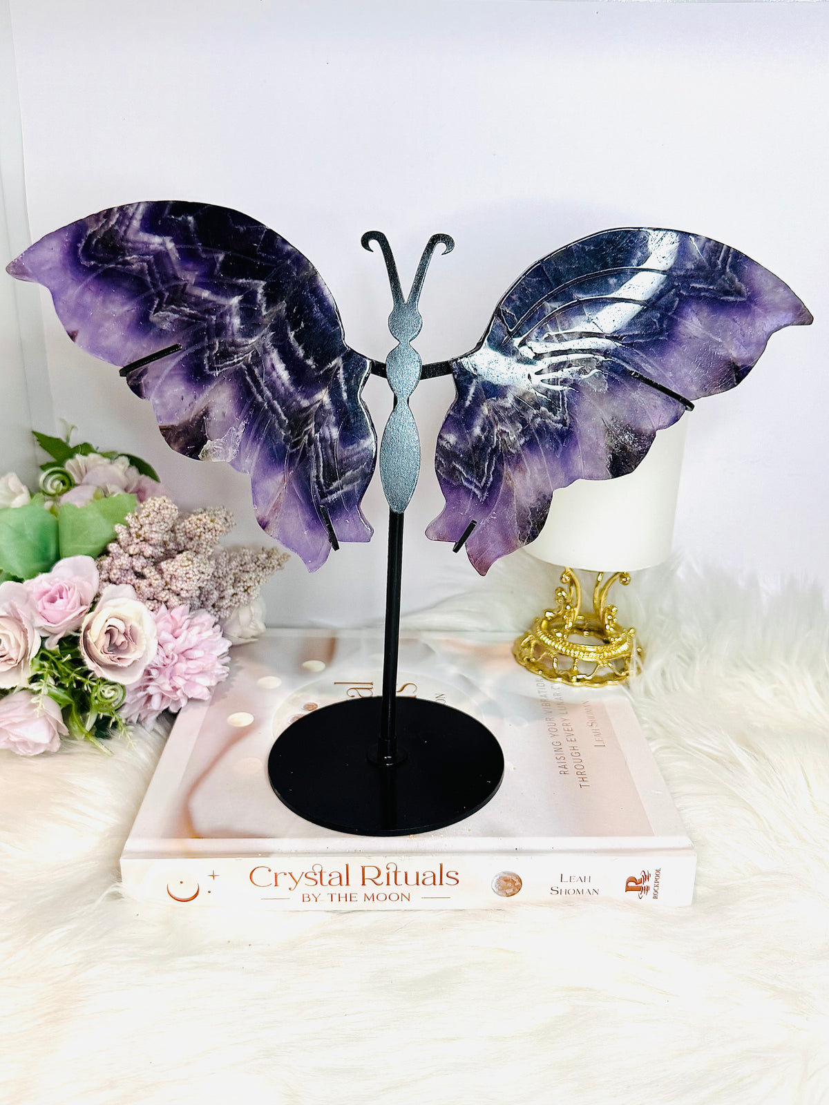 Large Chevron Amethyst Butterfly Wings On Stand 22cm x 28cm