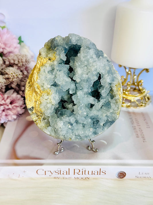 Huge Divine Natural Blue Celestite Druzy Geode | Sphere on Stand 1.65KG