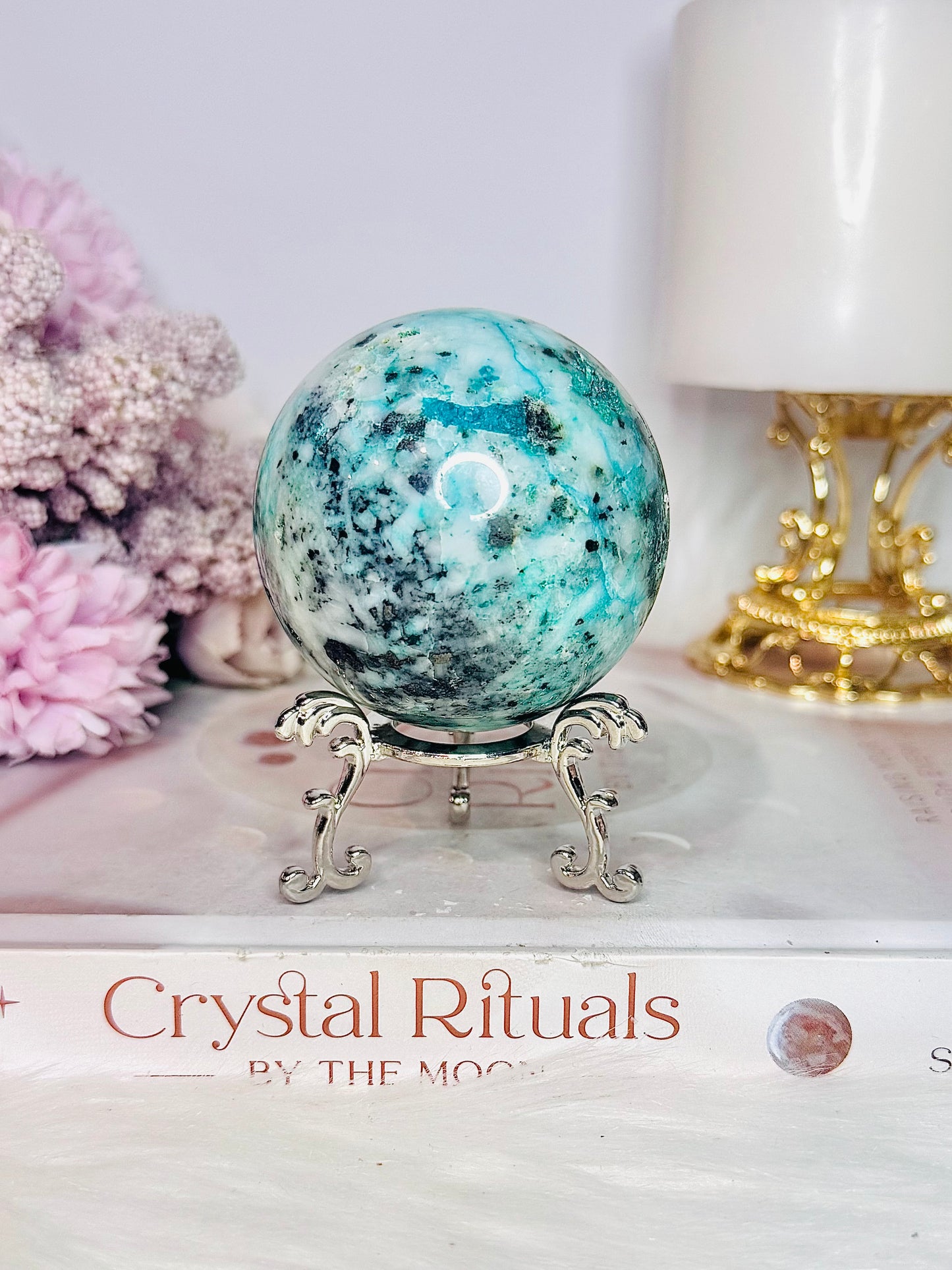 Gorgeous 296gram Phoenix Stone (Malachite, Chrysocolla & Turquoise) Sphere on Stand